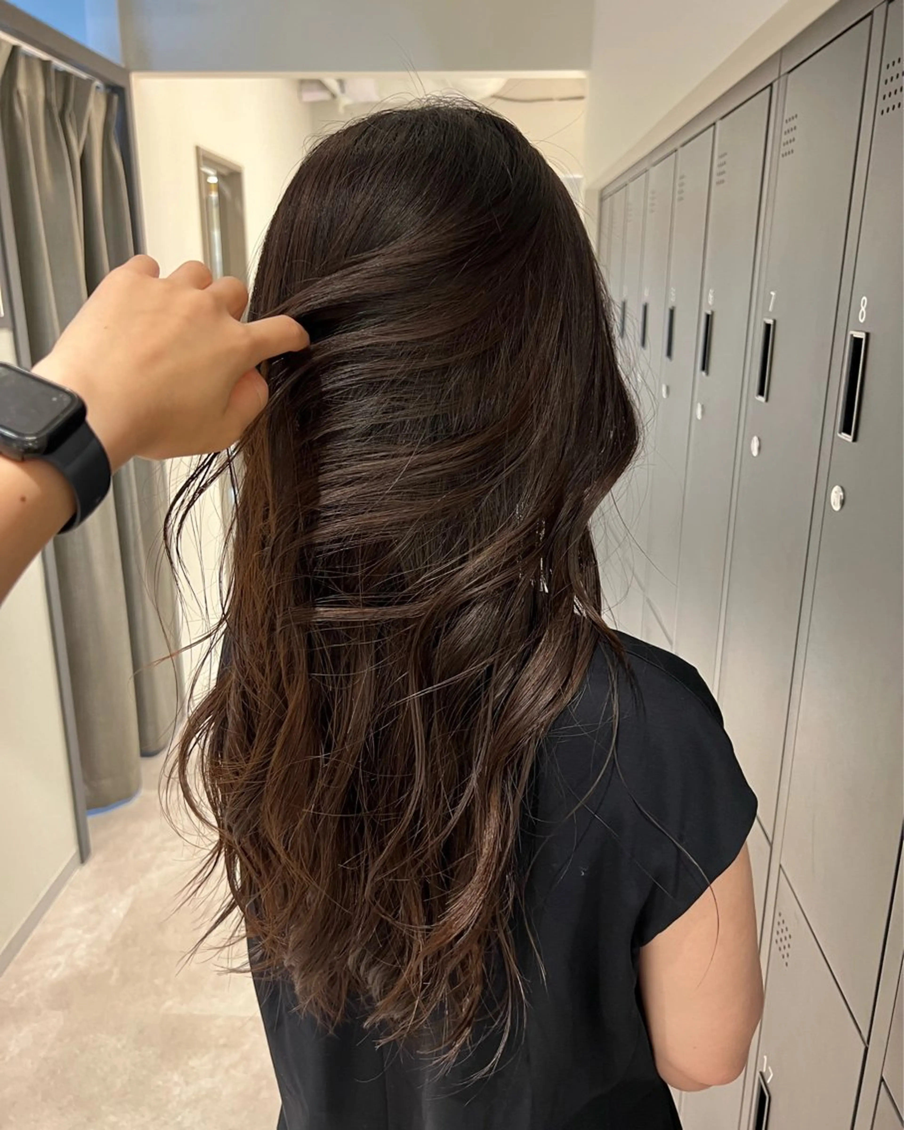 ロング カラー ブラウンカラー 暗髪カラー🫐パーマ おくだりんかのヘアスタイル