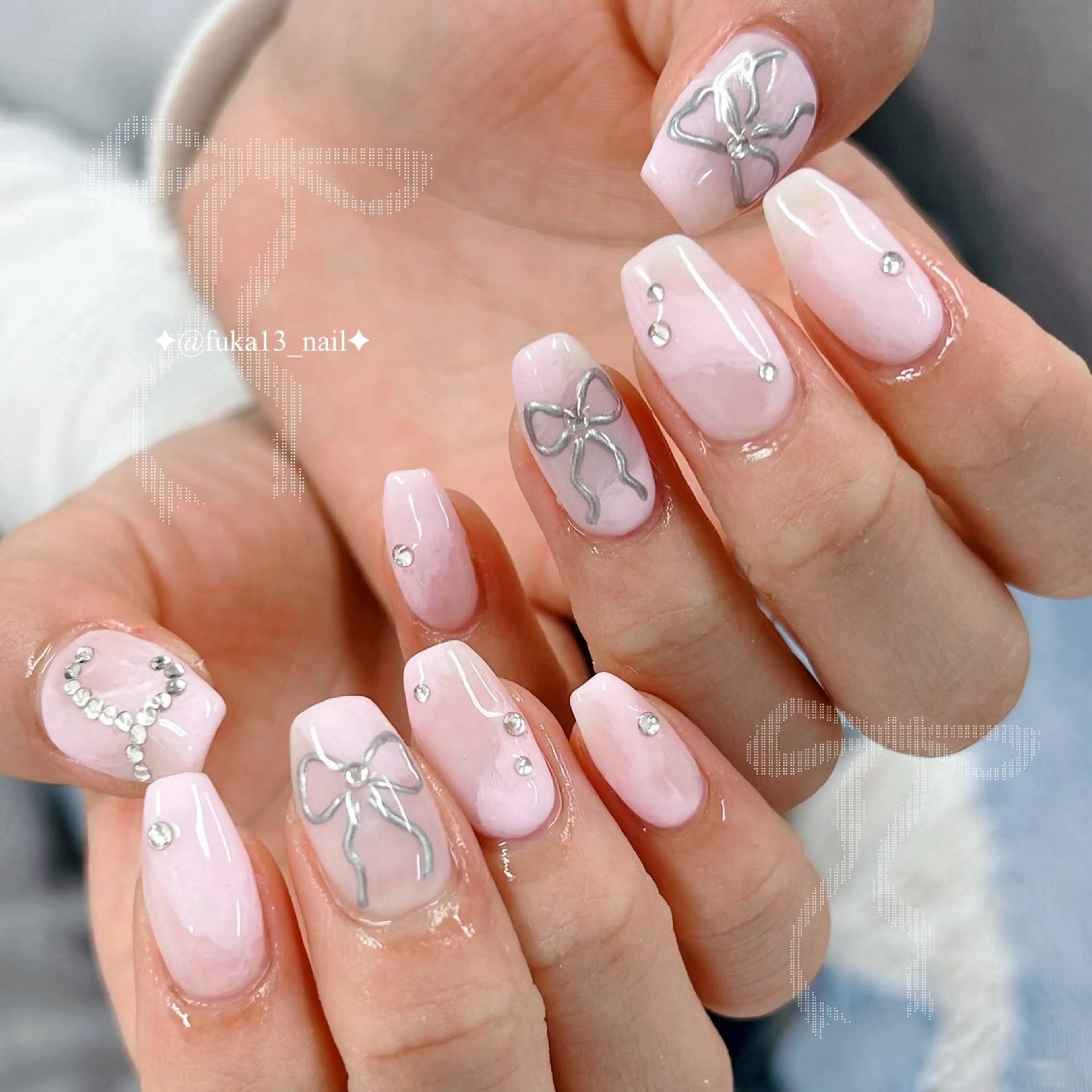 ネイル 韓国ネイル ニュアンスネイル ピンク リボン 春ネイル ハンドネイル Nail♡Fuka. /5月予約受付中のネイルデザイン