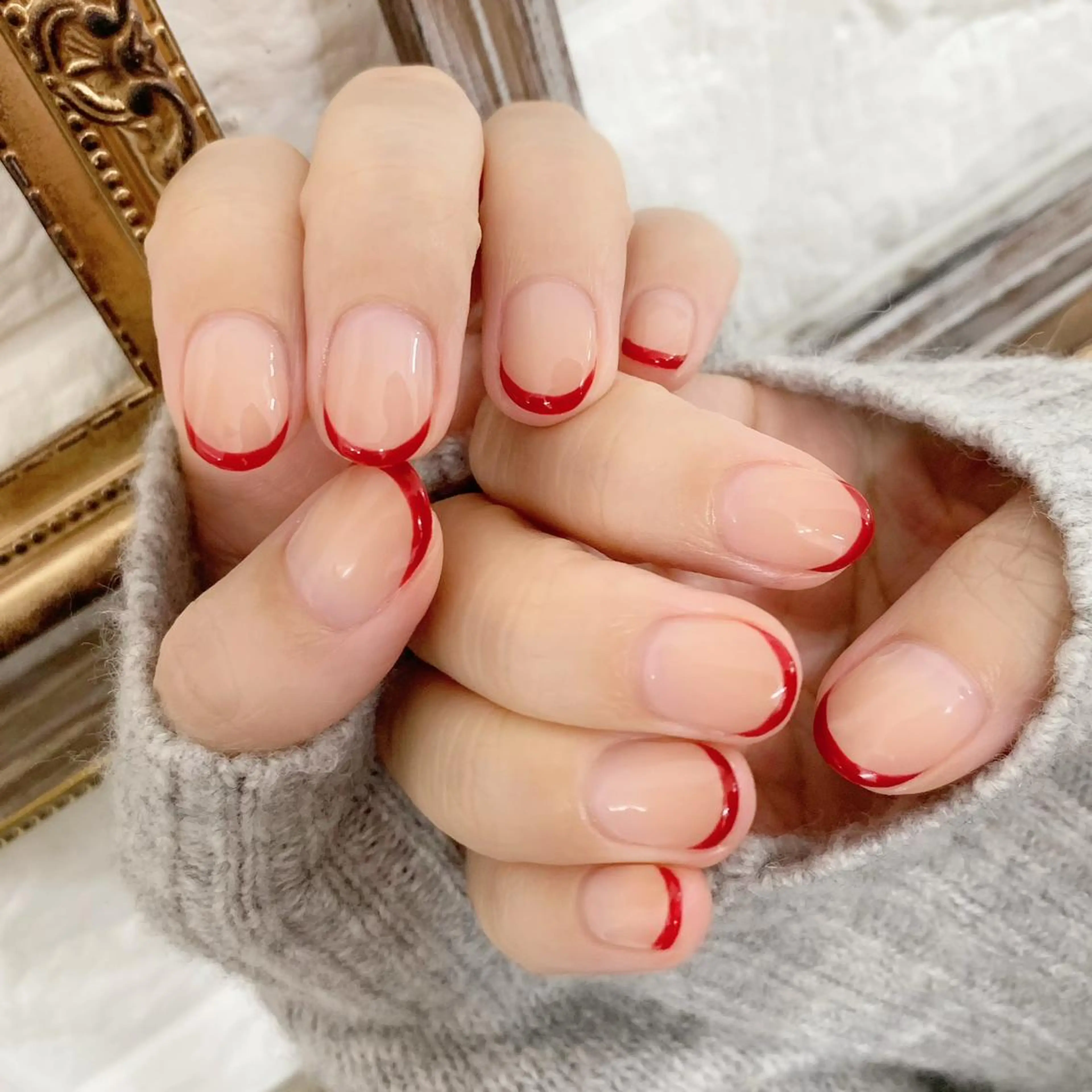 ネイル フレンチネイル ジェルネイル 赤色 山田 真里のネイルデザイン
