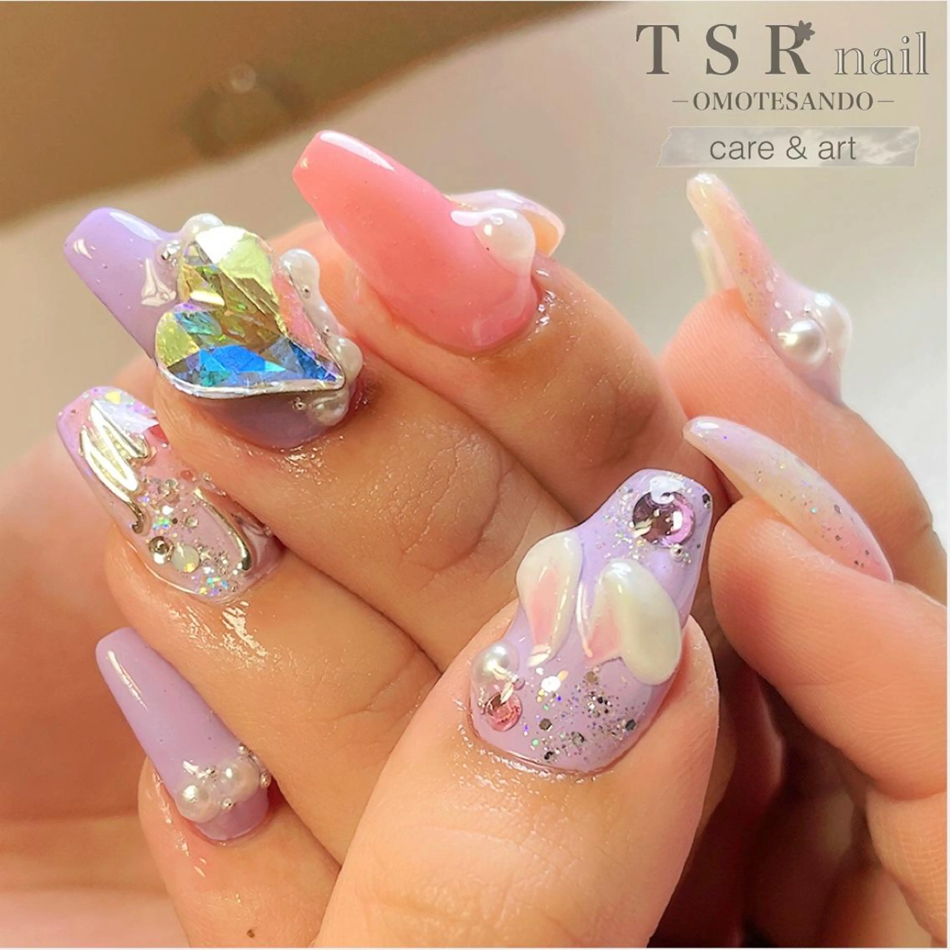 ネイル イースター ジェルネイル ハート パラジェル ストーンネイル ハンドネイル ハンドケア 爪咲 りり花のネイルデザイン