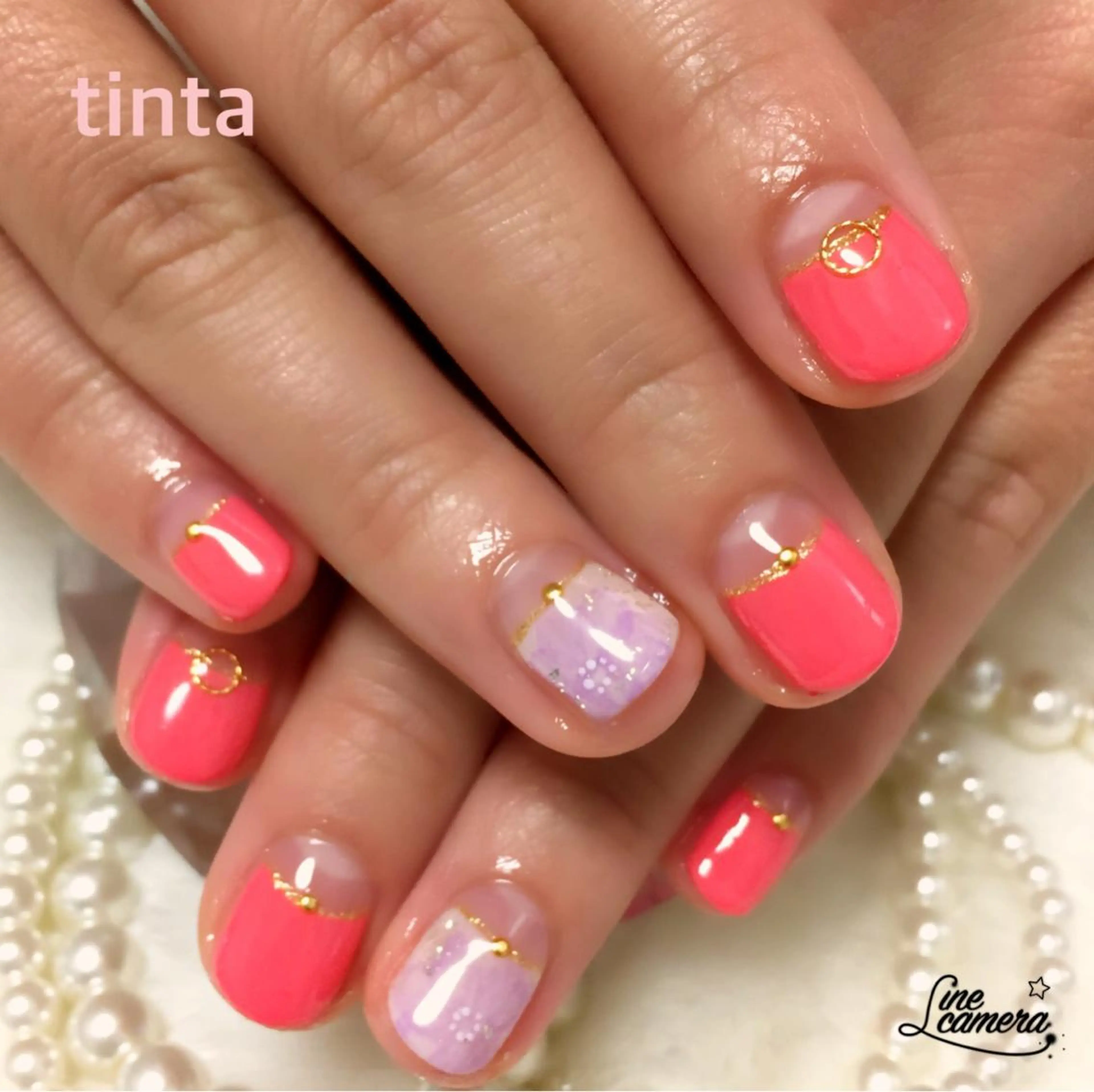 ネイル フラワーネイル フレンチネイル ピンク 逆フレンチ 馬場 典子のネイルデザイン