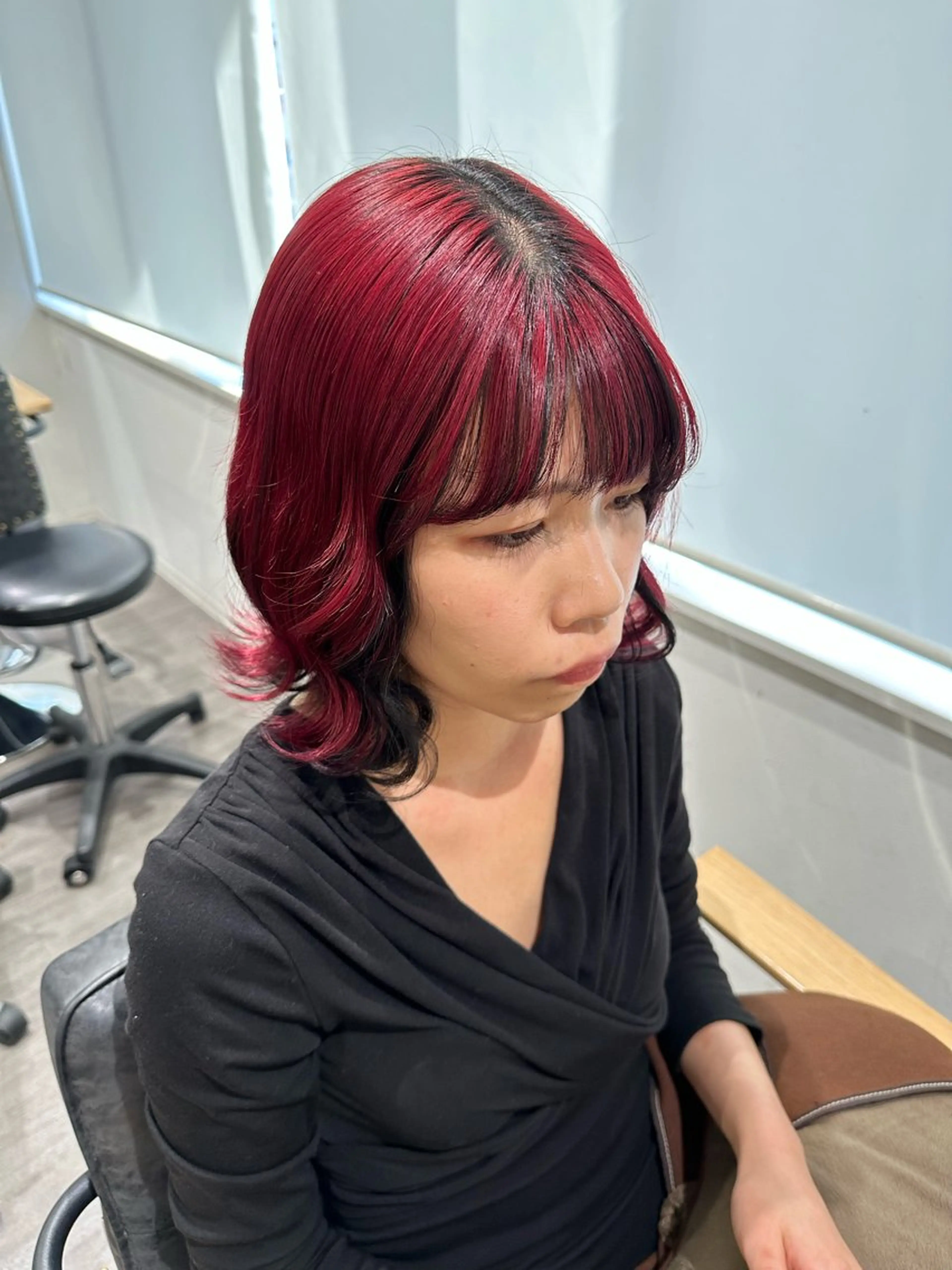ミディアム カラー レッドカラー 艶髪レイヤー上田 紗也🇰🇷💗のヘアスタイル