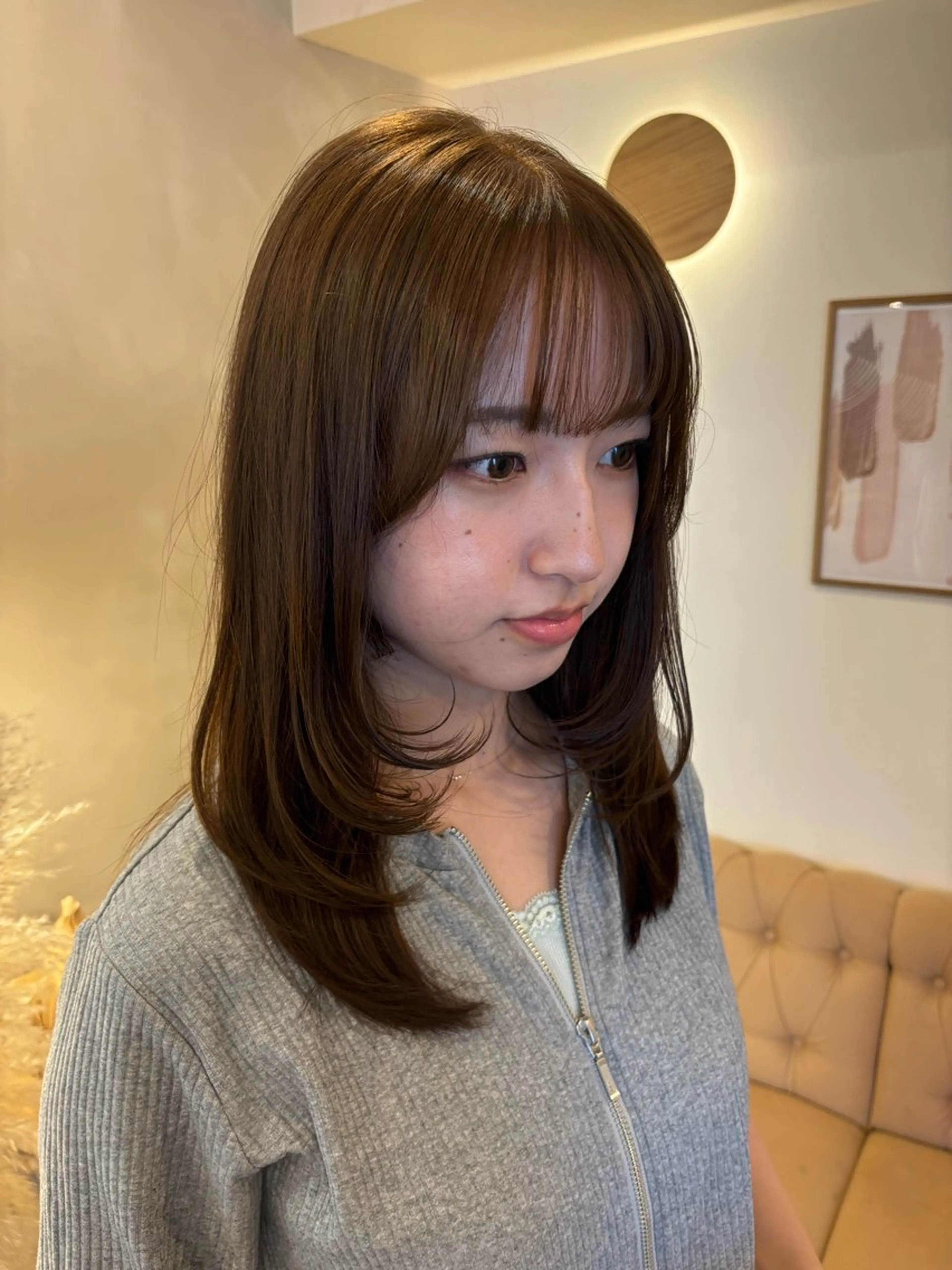 ミディアム カラー カット ヘアカラー トリートメント ミルクティ/ピンク/ レイヤー/yuriaのヘアスタイル