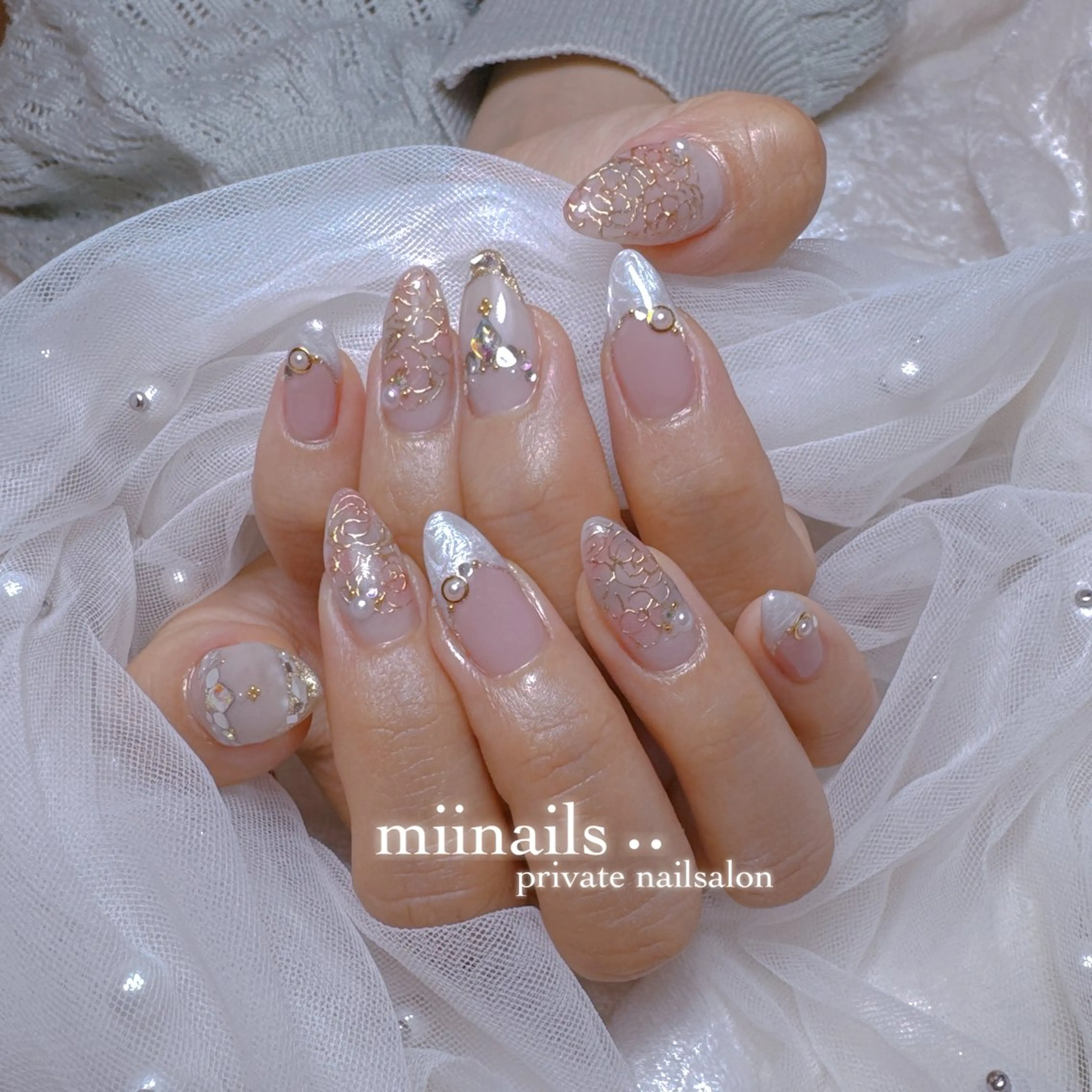 ネイル 韓国ネイル ワンホンネイル ブライダルネイル ハンドネイル nailsalon miinailsのネイルデザイン