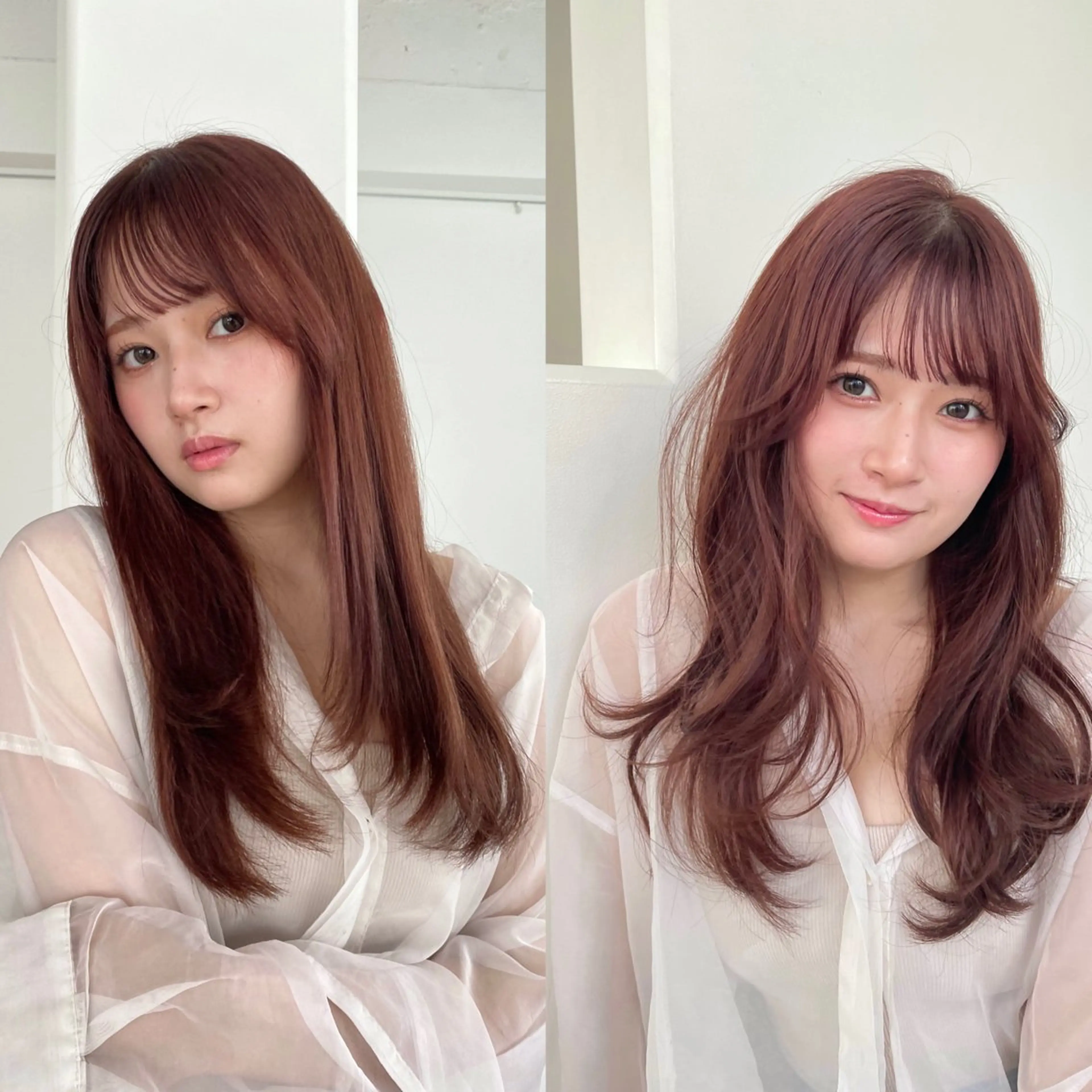 セミロング カラー 透けるベージュ/ 艶カラー♡のヘアスタイル