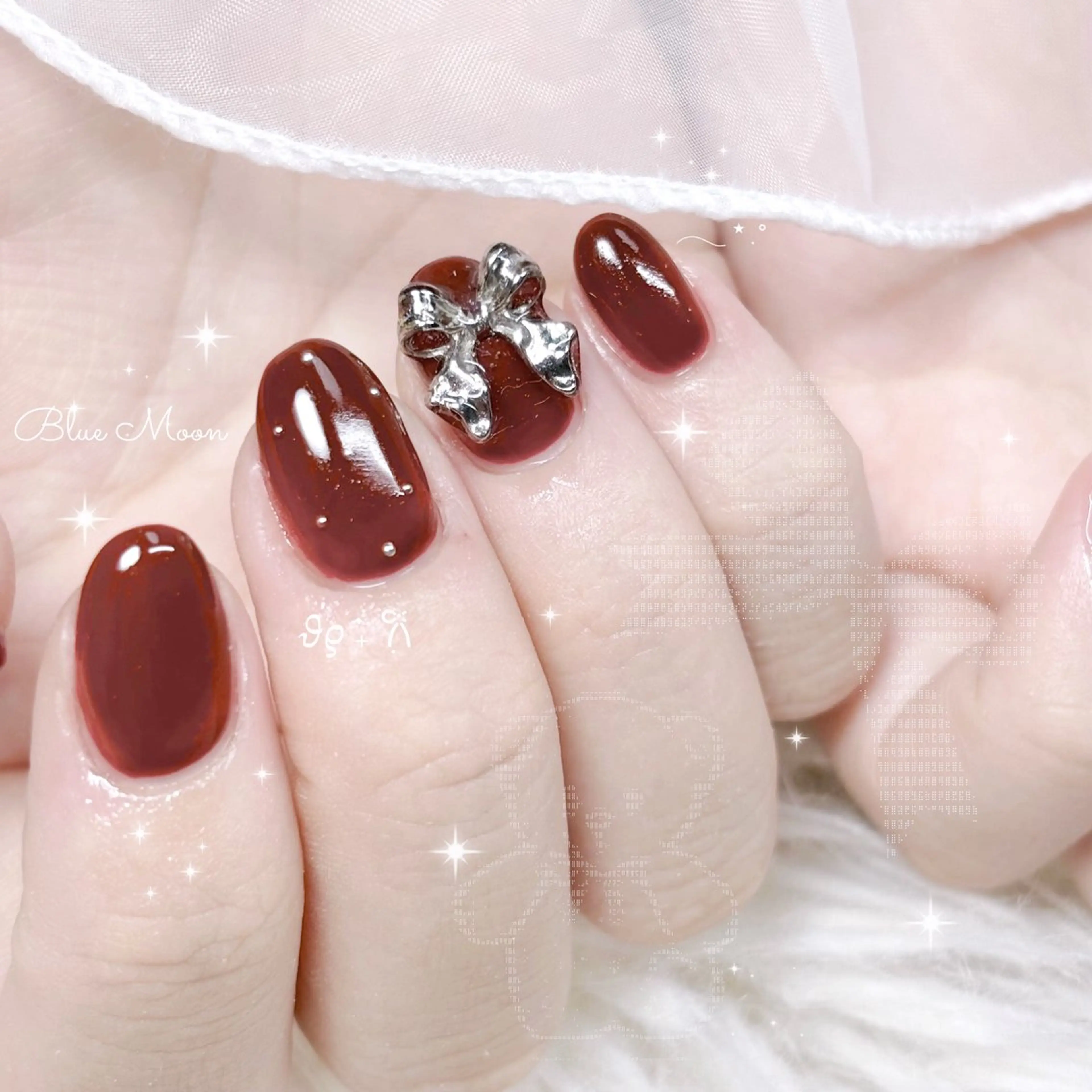 ネイル リボン ハンドネイル フットネイル nail salon Blue Moonのネイルデザイン