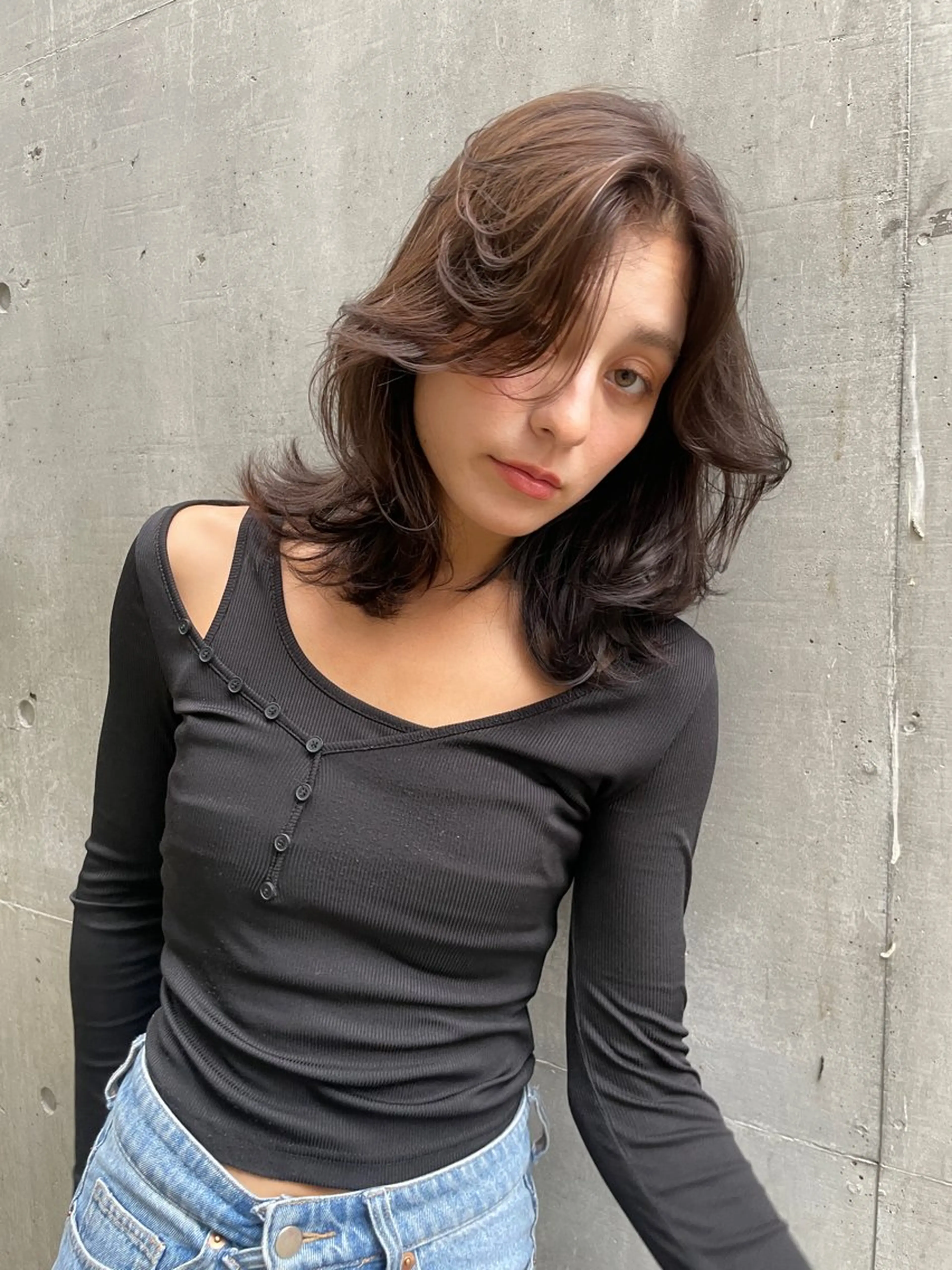 ミディアム レイヤーカット トリートメント 海外レイヤー/赤み 消しカラー/上原聖奈のヘアスタイル