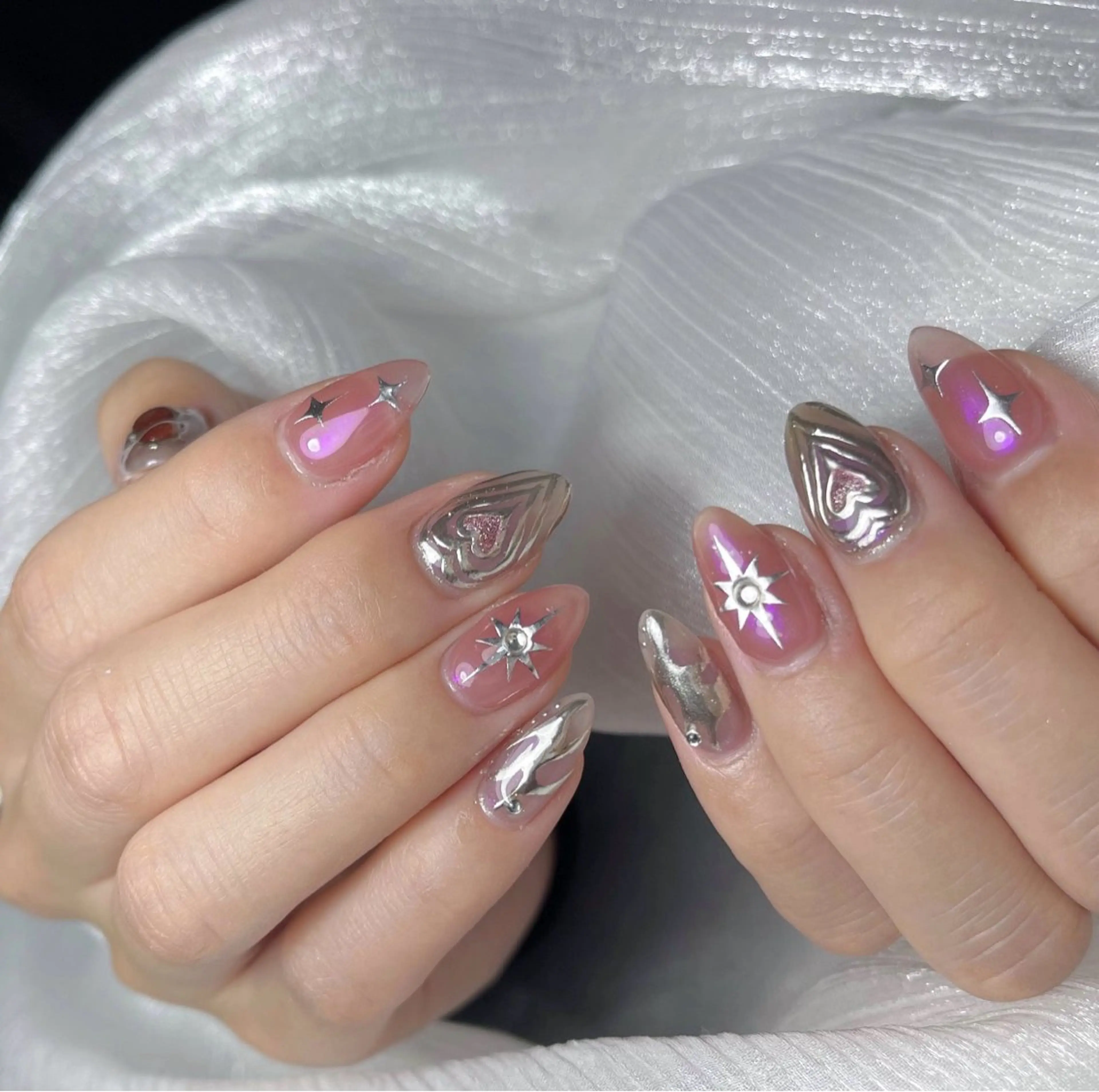 ネイル 長さ出し フレンチネイル 韓国ネイル レース マグネットネイル ハンドネイル yuna ユナのネイルデザイン