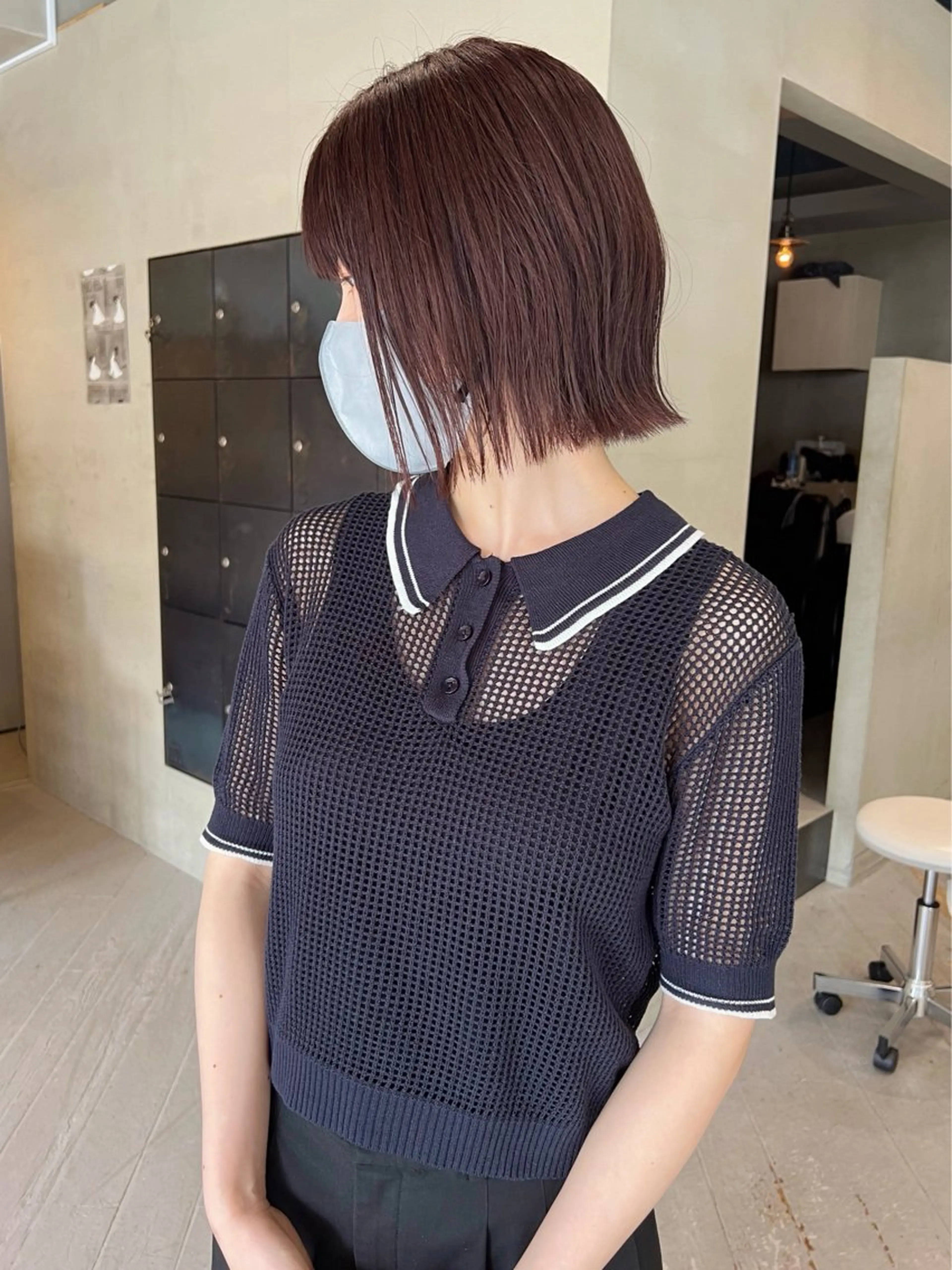 ミディアム カラー ボブレイヤー ブリーチ カシス 透明感カラー ダブルカラー カット ヘアカラー レイヤー / ボブ/ ベージュ/ sakiのヘアスタイル