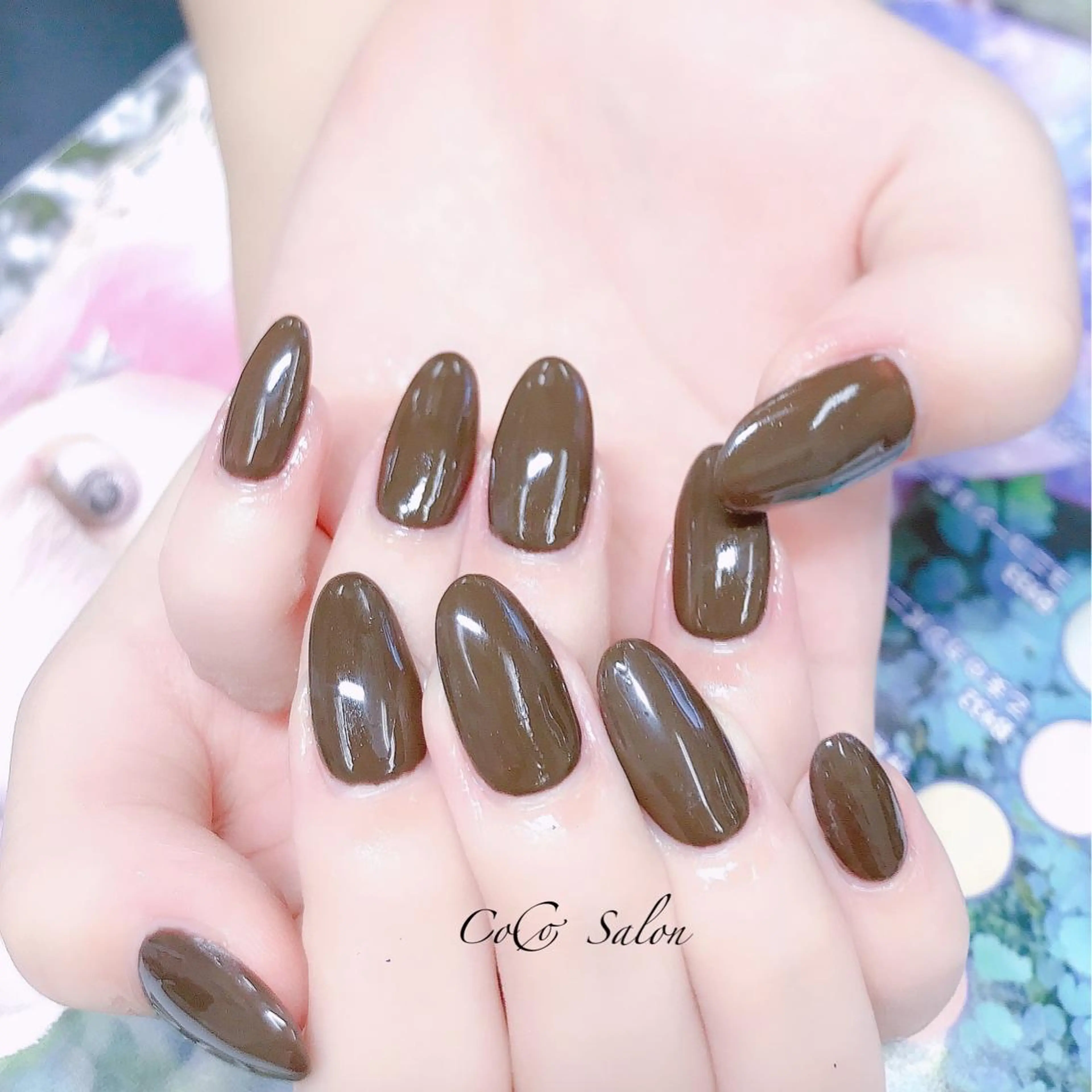 ネイル ボルドー ブラウン 長さ出し ジェルネイル ラメ(グリッター) ハンドネイル CoCoSalon ネイル/まつ毛予約のネイルデザイン