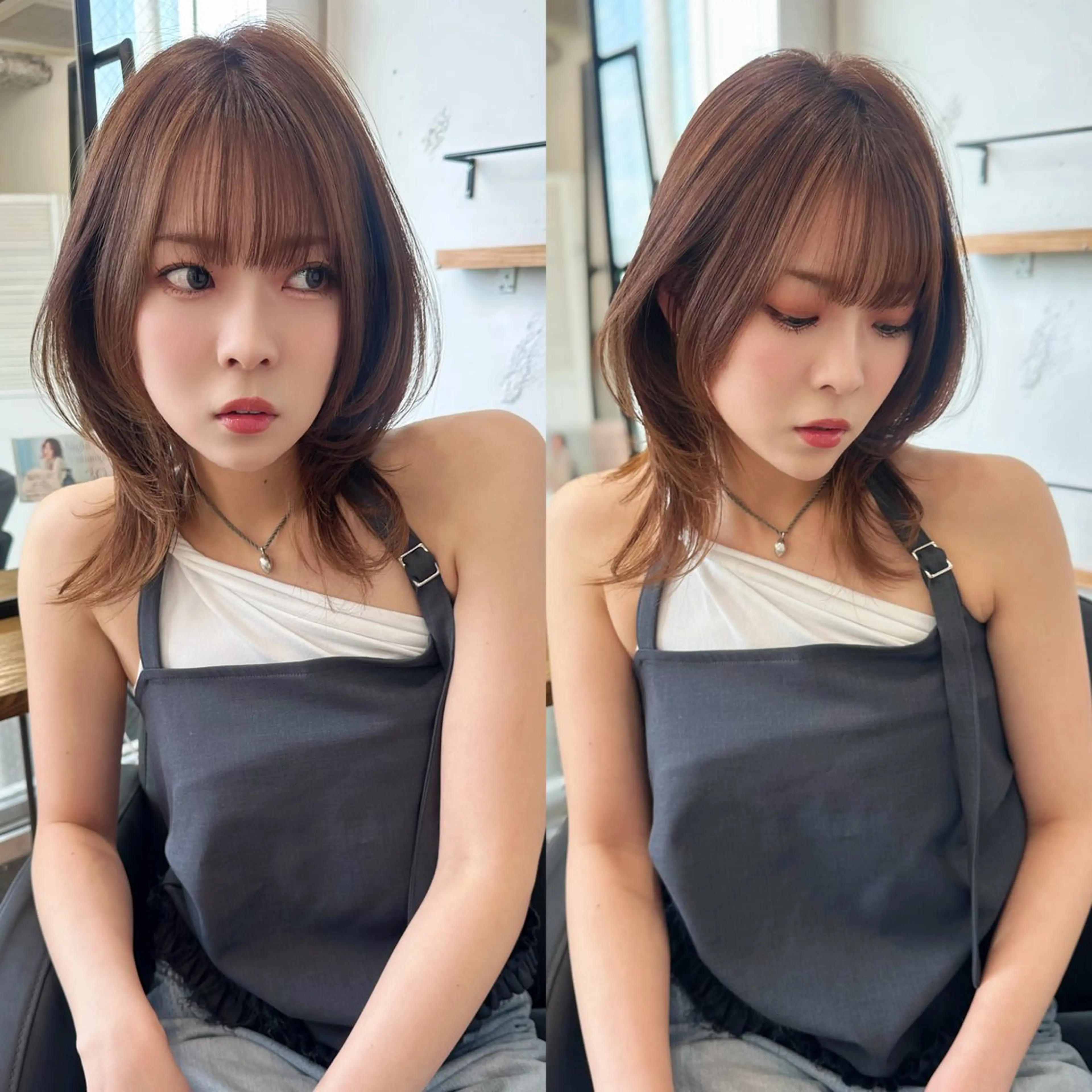 ミディアム カラー くびれヘア くびれレイヤー レイヤーカット レイヤー/顔周り 田山　穂波のヘアスタイル