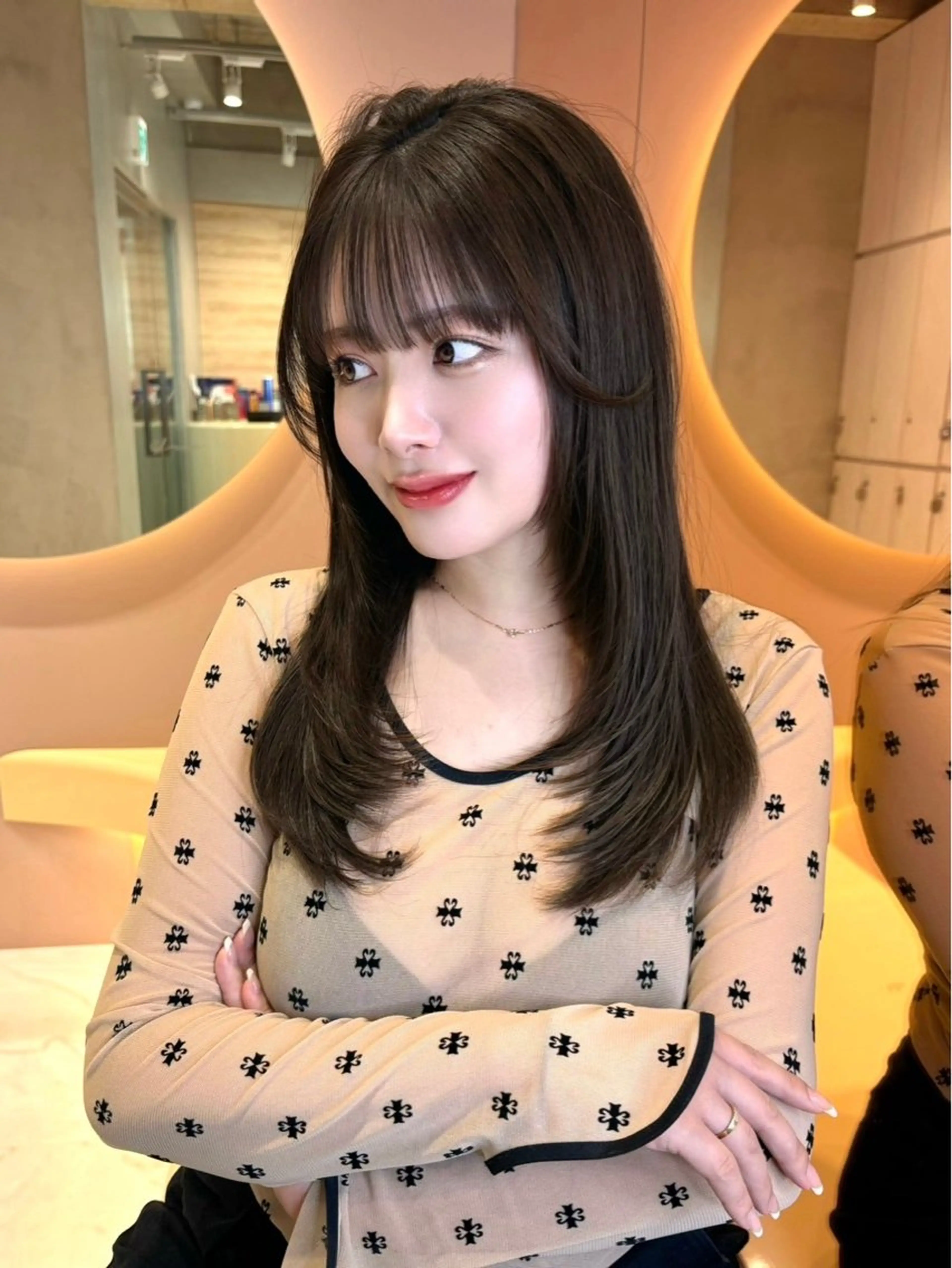 セミロング レイヤーカット カット 縮毛矯正 髪質改善/はるみ🌙 韓国レイヤーのヘアスタイル