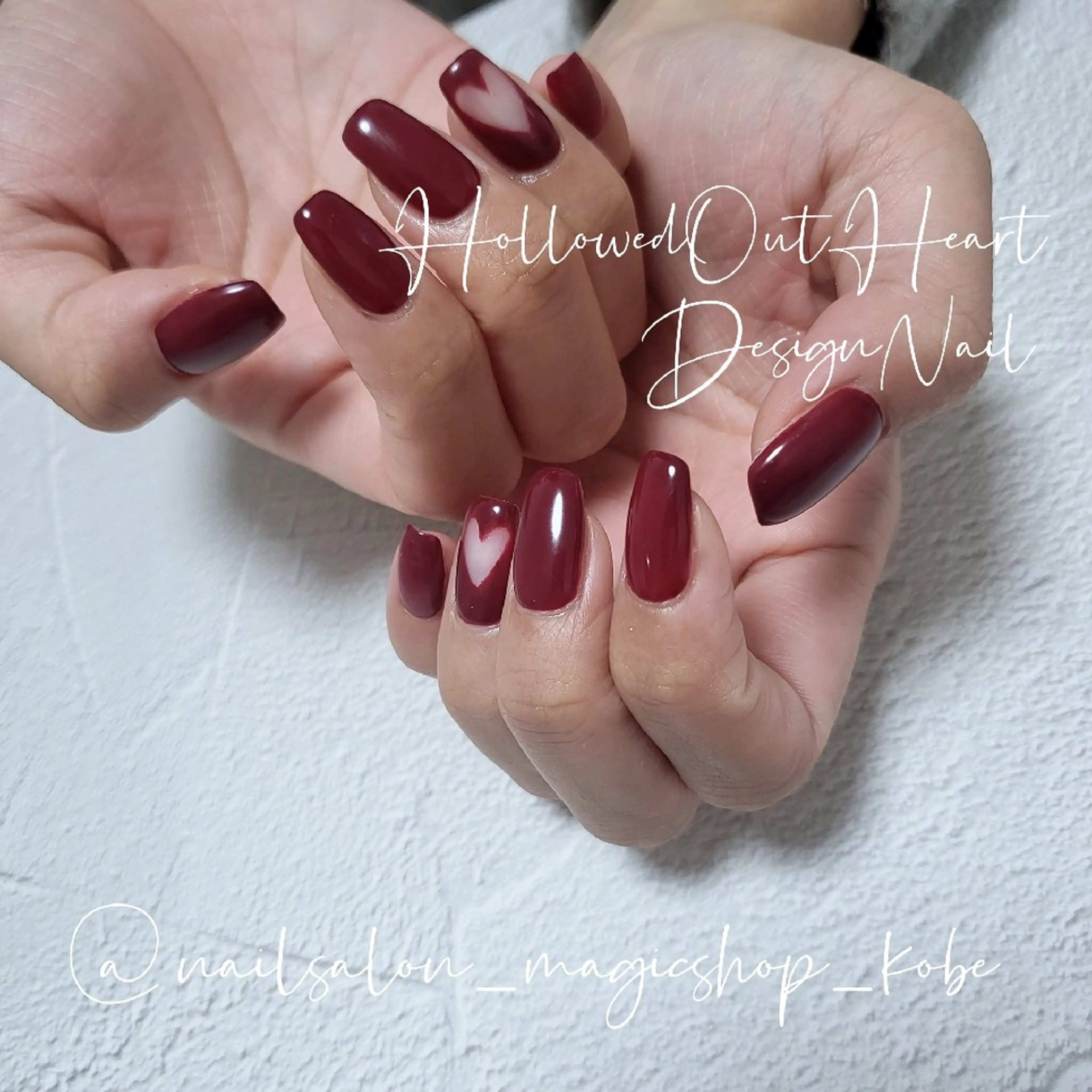 ネイル アートネイル ボルドー ジェルネイル ハート ワンカラーネイル ハンドネイル Nailsalon MagicShopのネイルデザイン