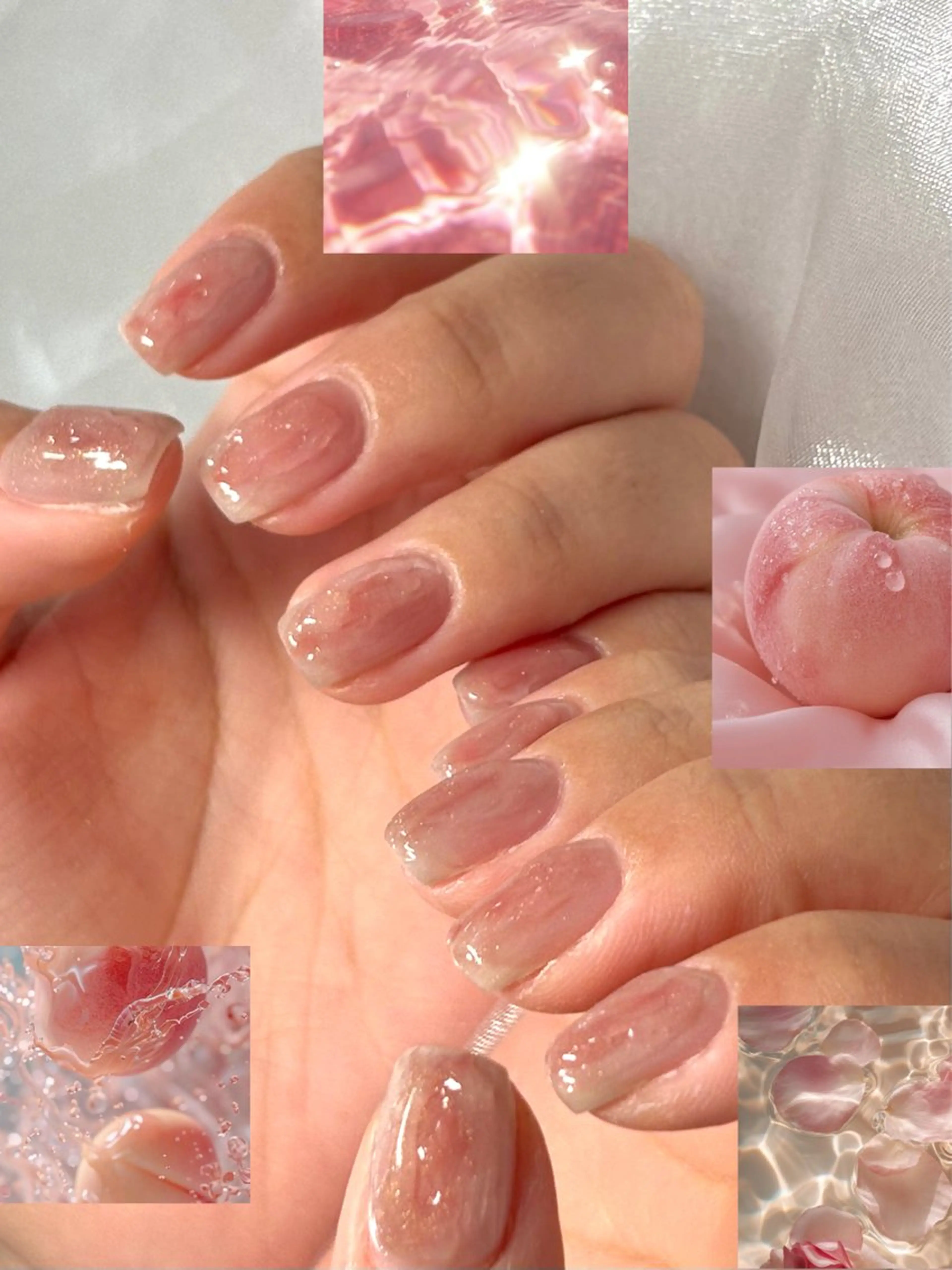 ネイル 氷ネイル・うるうるネイル 持ち込み ニュアンスネイル ピンク ホワイト THE BALM Rosagasのネイルデザイン