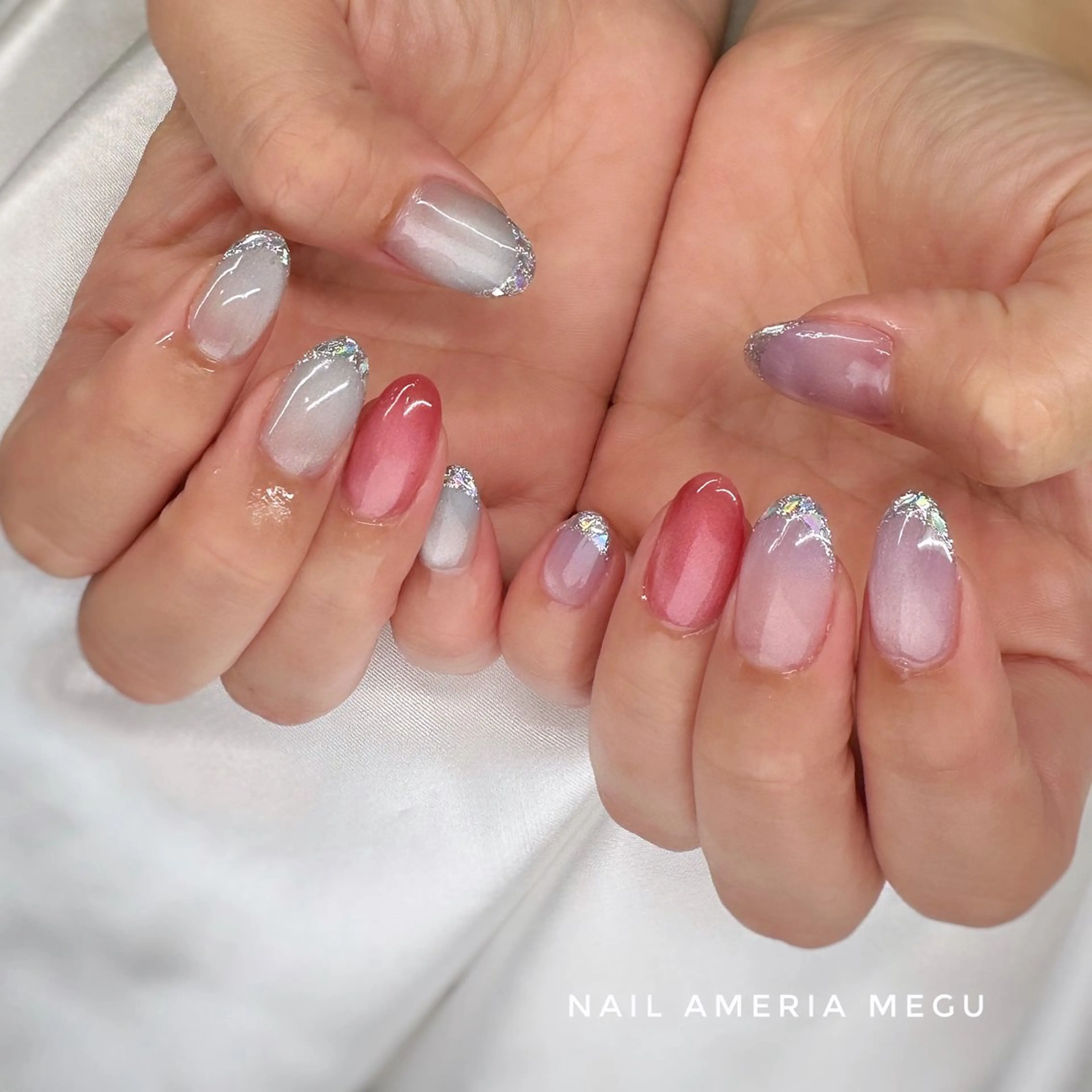 ネイル フレンチネイル ガラスフレンチ ハンドネイル ameria meguのネイルデザイン