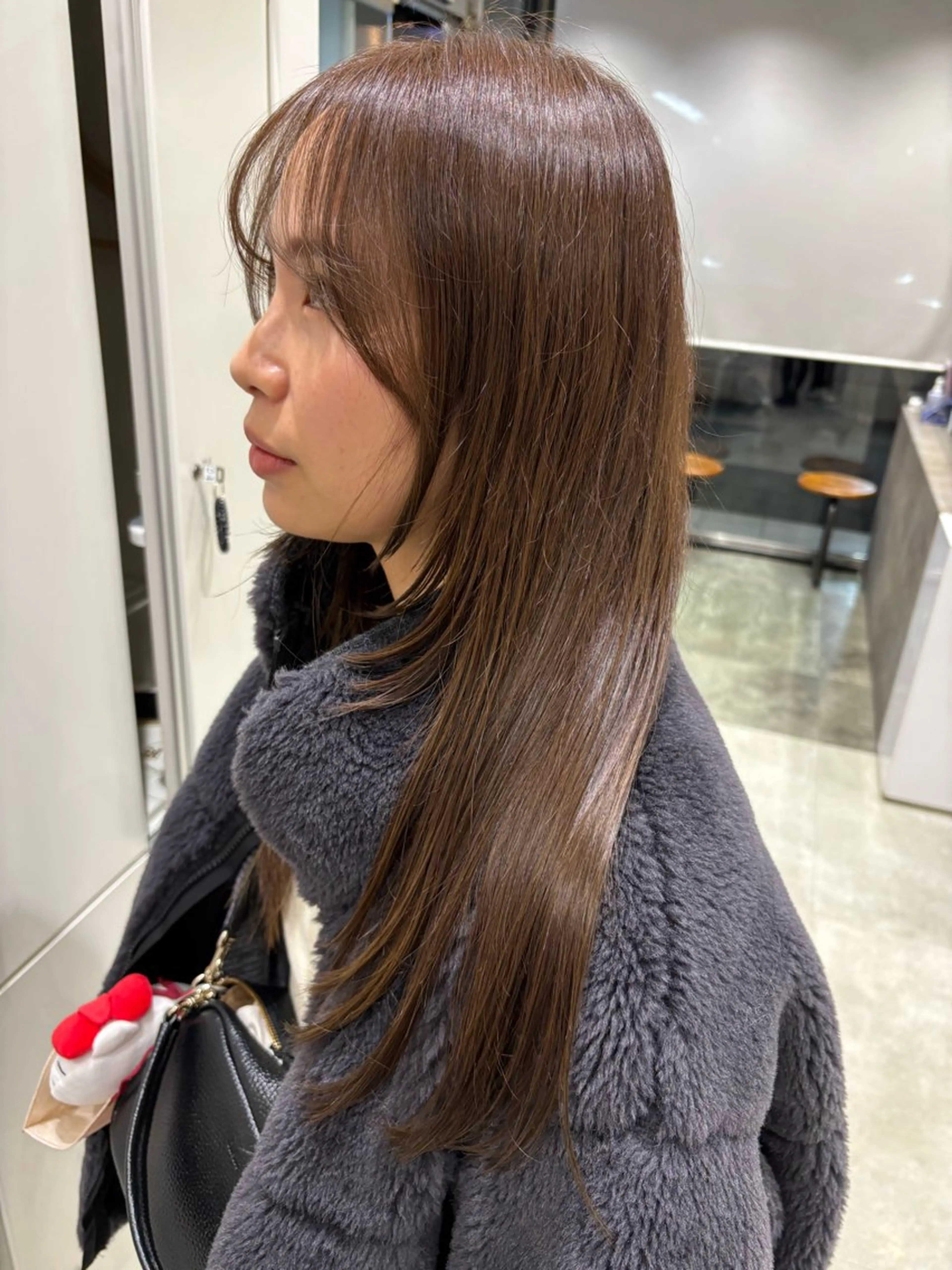 ロング カラー ロングレイヤー ブラウンカラー オリーブブラウン 顔まわりレイヤー 顔周りカット ボブ/ショート/金田 夏葵のヘアスタイル