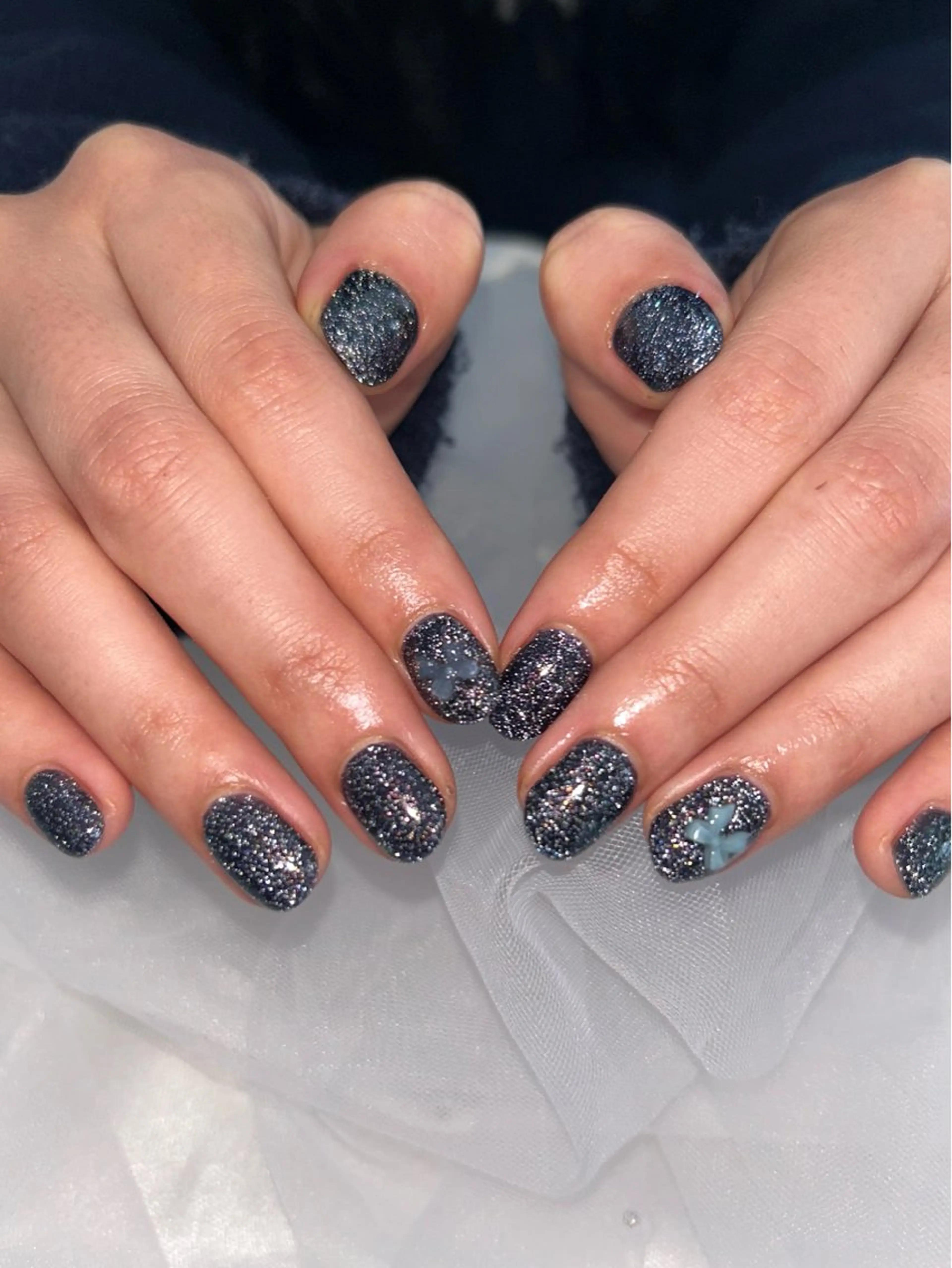 ネイル フラッシュネイル ワンカラーネイル リボン nail salon Cuoréのネイルデザイン