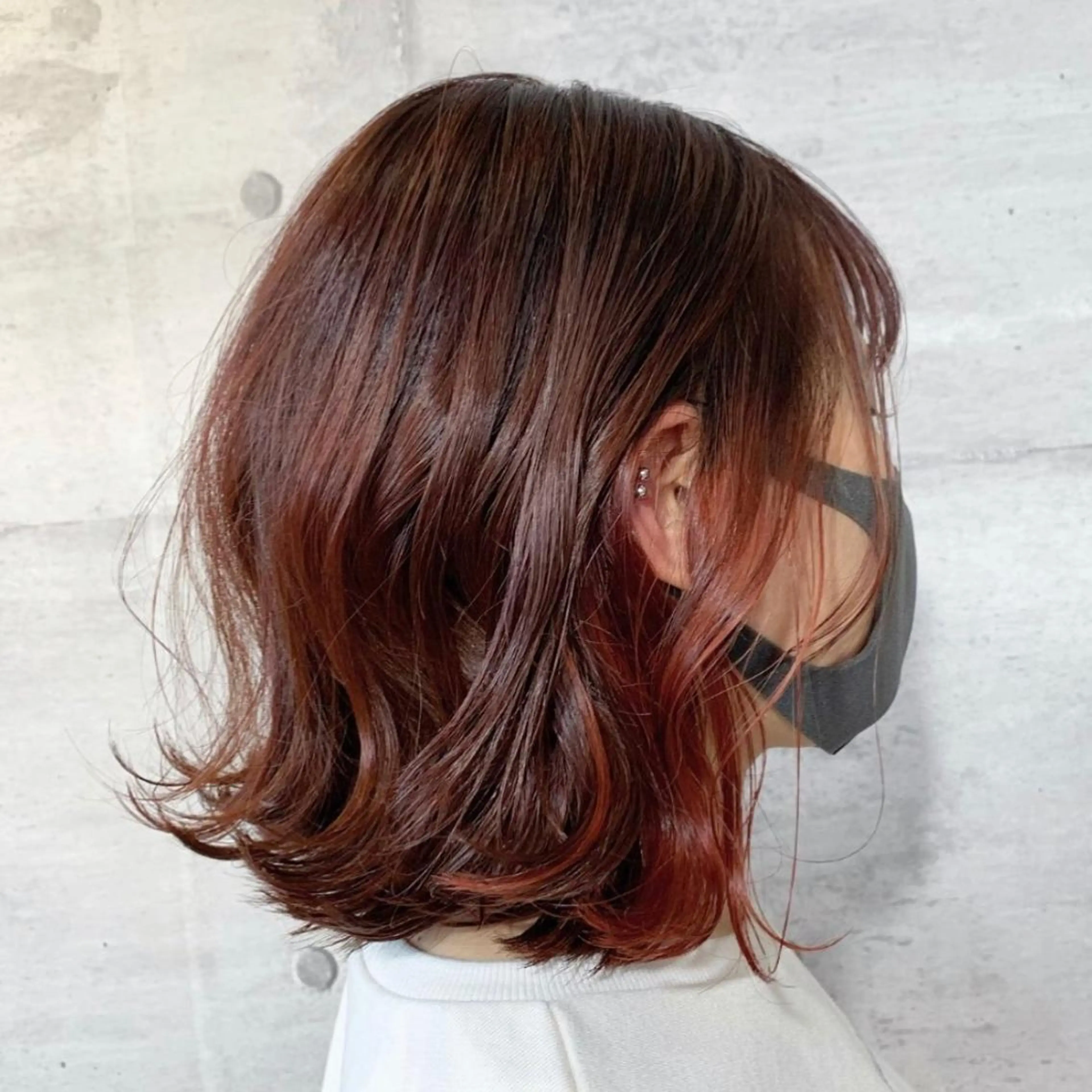 ミディアム カラー ブラウンカラー レッドカラー レッドブラウン 韓国ヘア /男女☘️ 細江 美紅のヘアスタイル