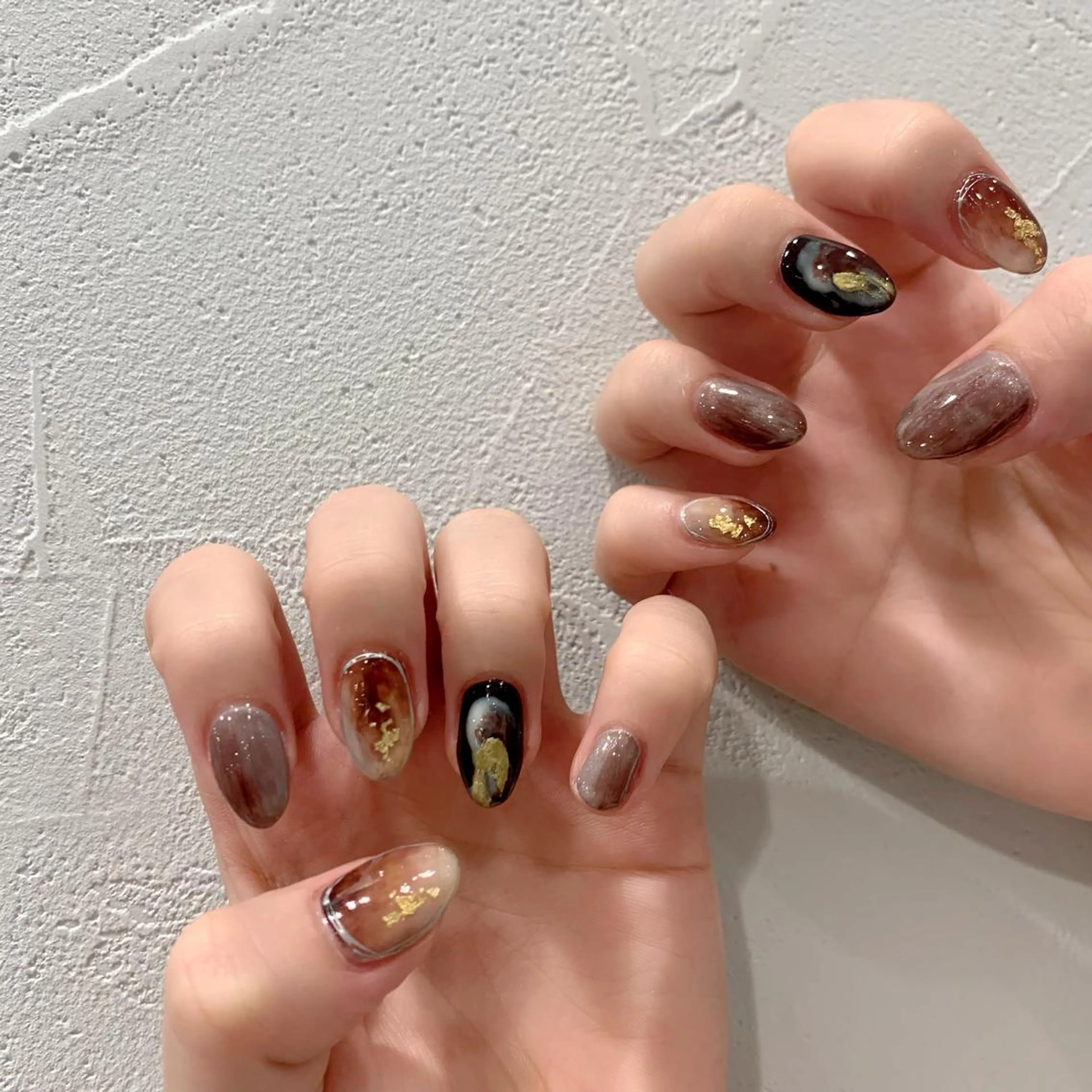 ネイル ブラウン ニュアンスネイル ハンドネイル 佐藤 まりえのネイルデザイン