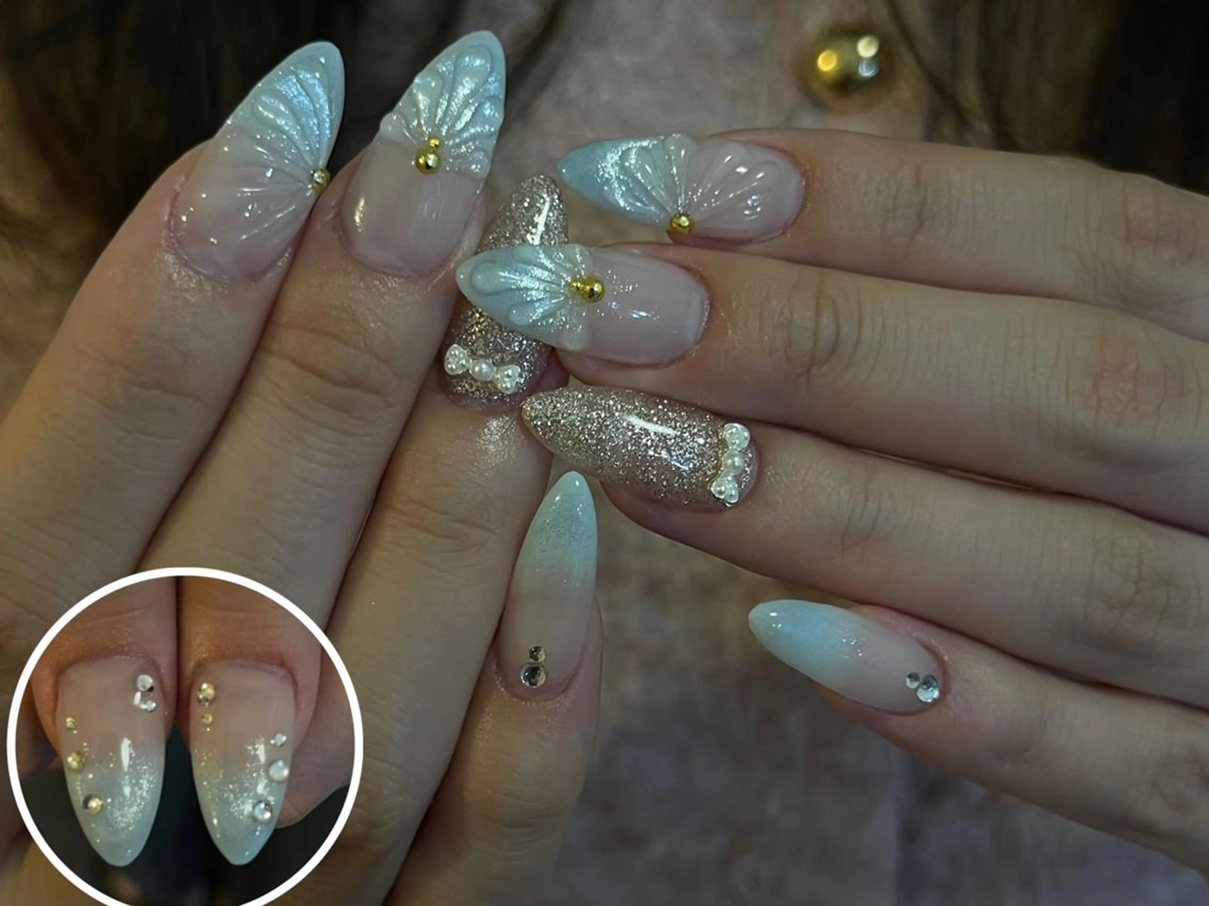 ネイル 長さ出し グラデーション 卒業式 キラキラネイル マグネットネイル ハンドネイル VANI Belle Nailのネイルデザイン