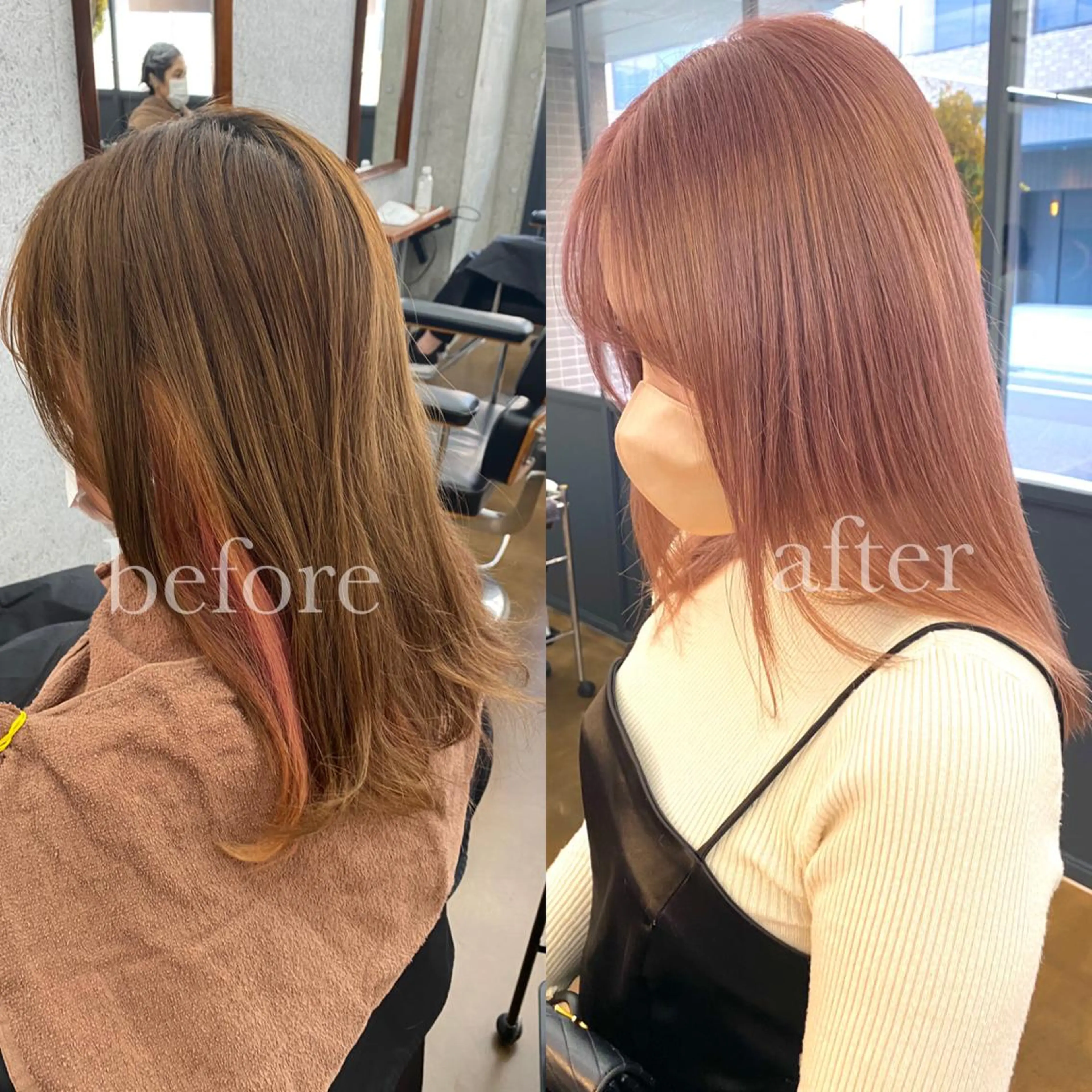 セミロング カラー ベージュカラー ブリーチ ピンクカラー ピンクベージュ ハイトーン/デザイン hirokiのヘアスタイル