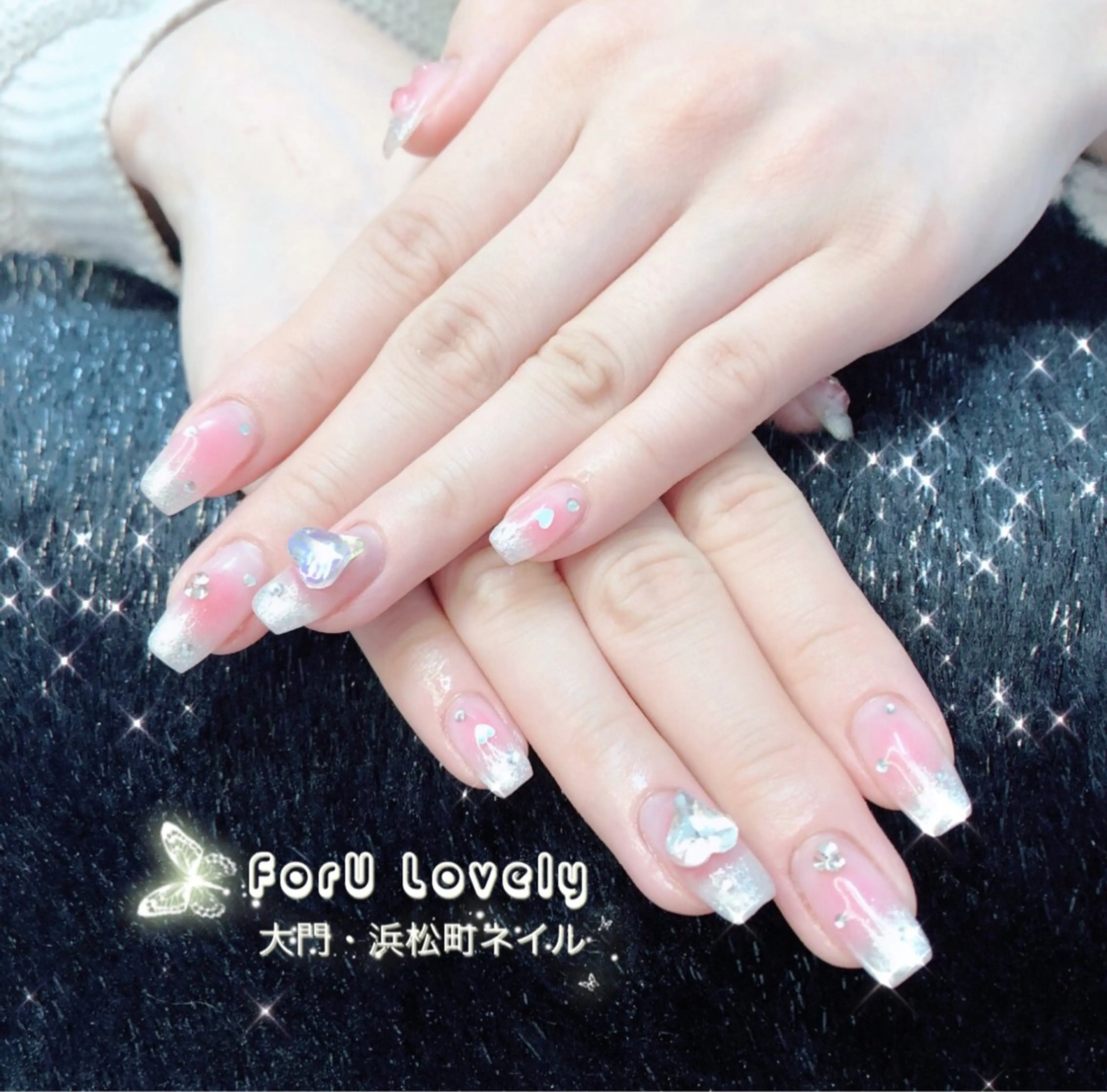 ネイル フットネイル フレンチネイル ジェルネイル ガラスフレンチ ハート 大門浜松町 ネイルのネイルデザイン