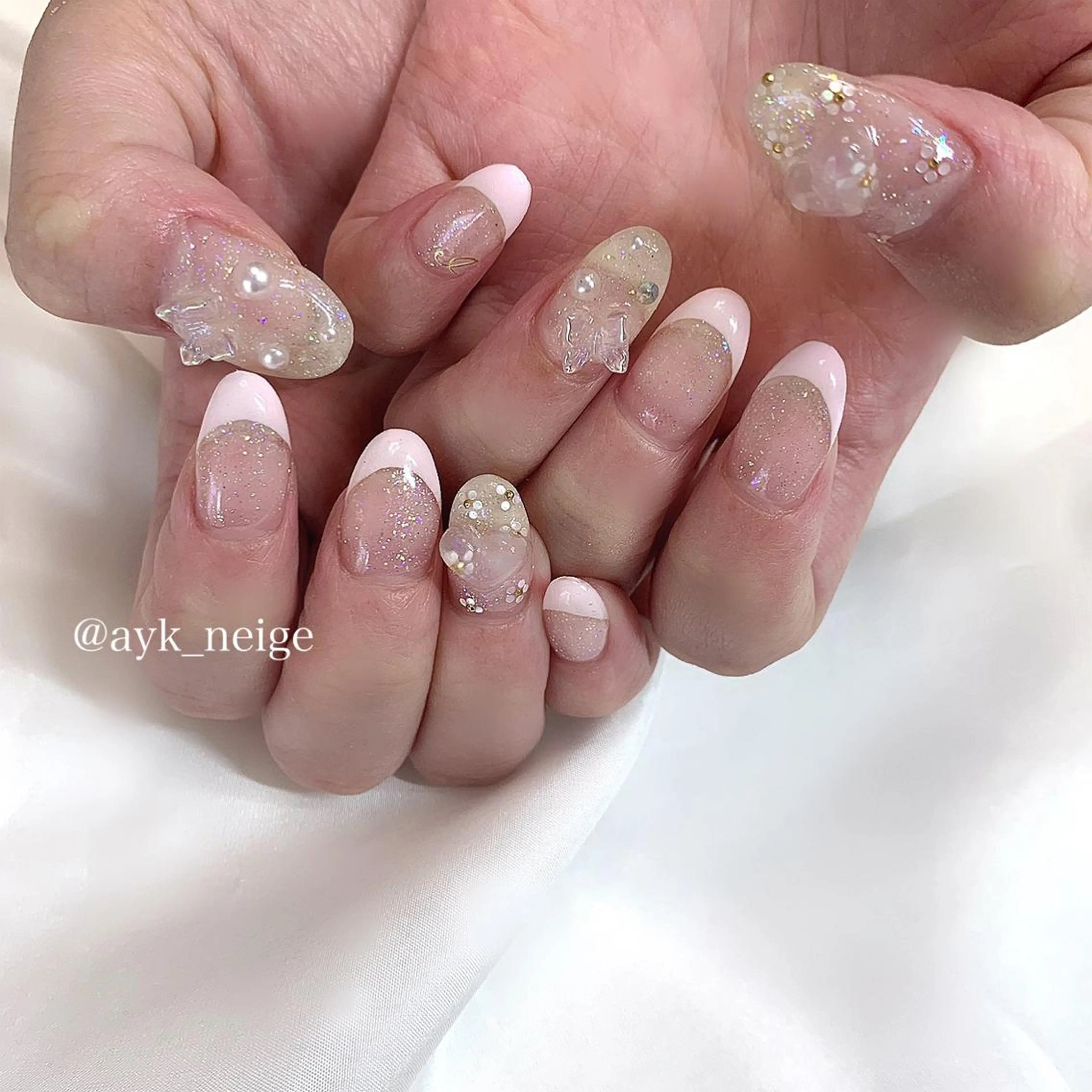 ネイル ハート 氷ネイル・うるうるネイル 韓国ネイル 冬ネイル n'eige nail所属・大谷 綾香のネイルデザイン