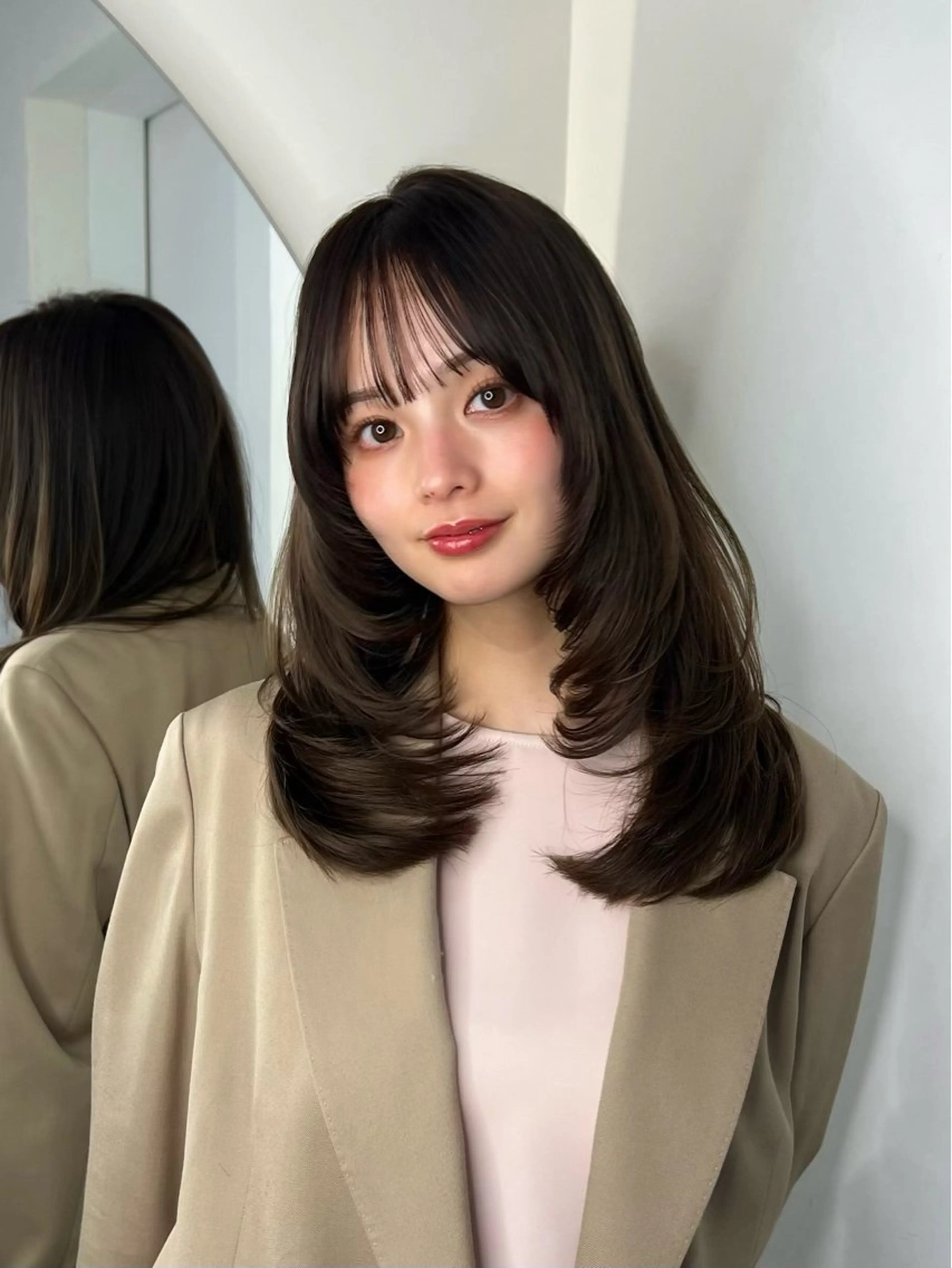 ロング カラー ベージュカラー オリーブベージュ レイヤーカット カット 💖艶韓国ヘア /新宿/山下颯子💖のヘアスタイル