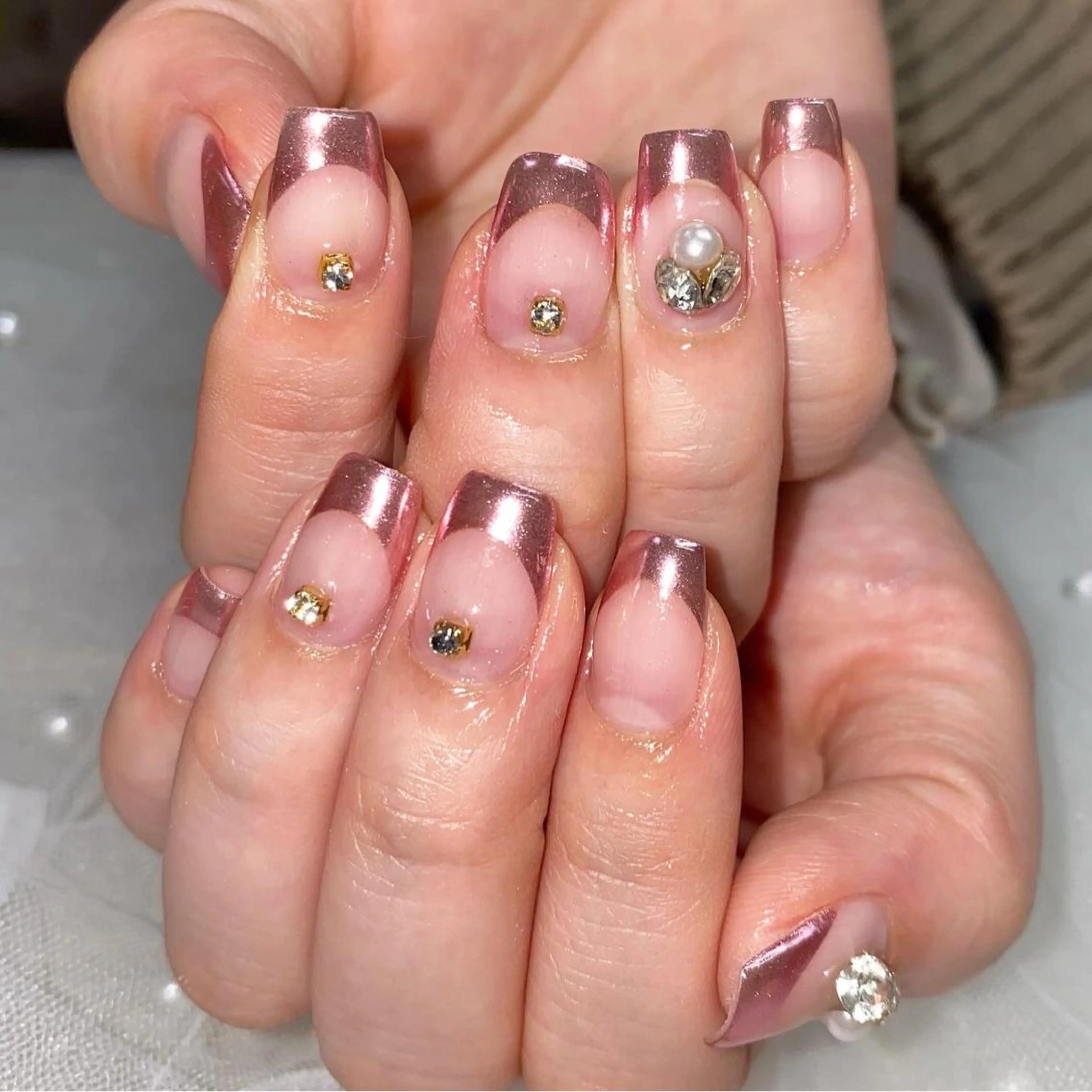 ネイル フレンチネイル ラメ(グリッター) ピンク I pinknail 韓国風·持ち込み専門のネイルデザイン