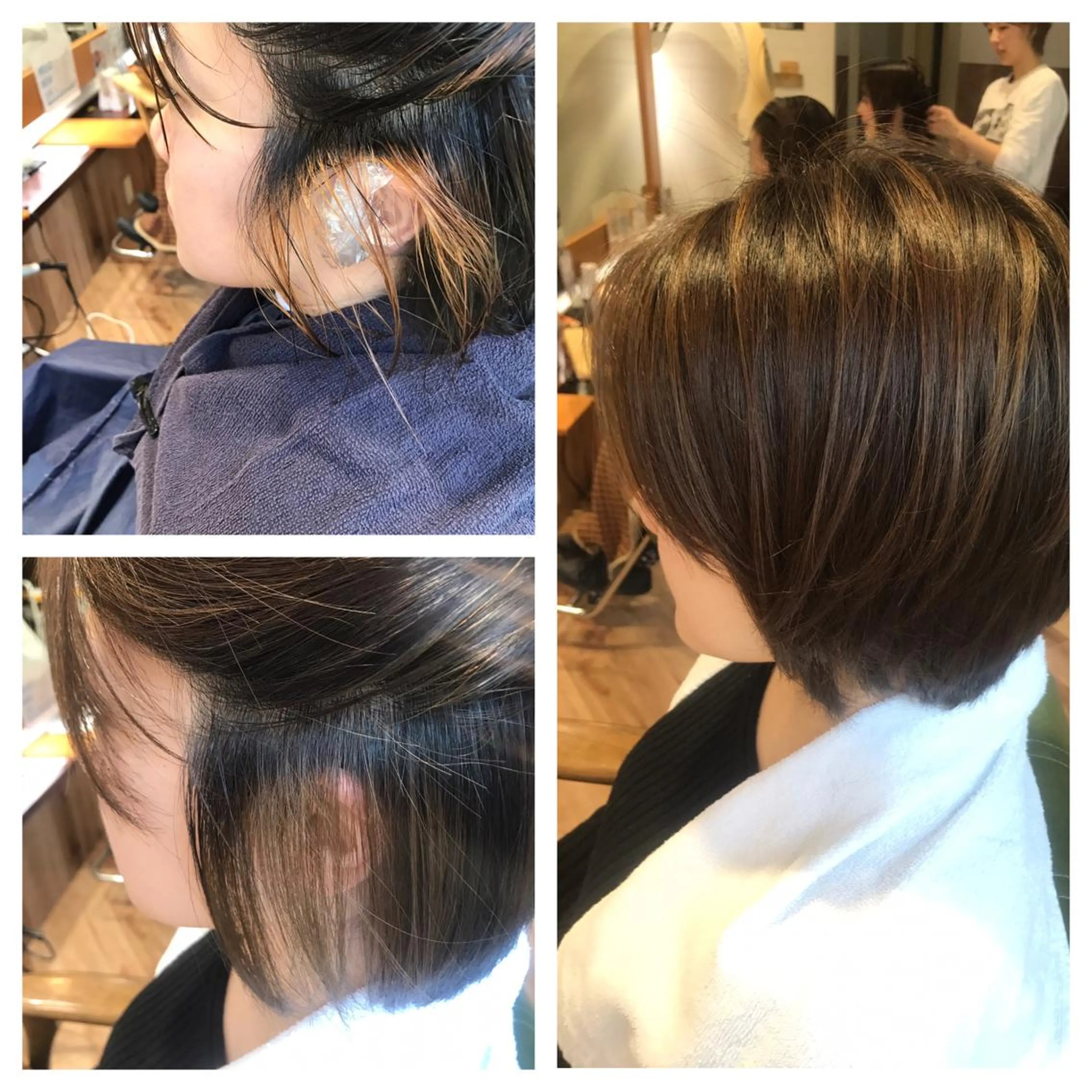 ミディアム カラー ハイライトカラー ボブ 伸ばしかけ ハイライト 代表　しみず としやのヘアスタイル