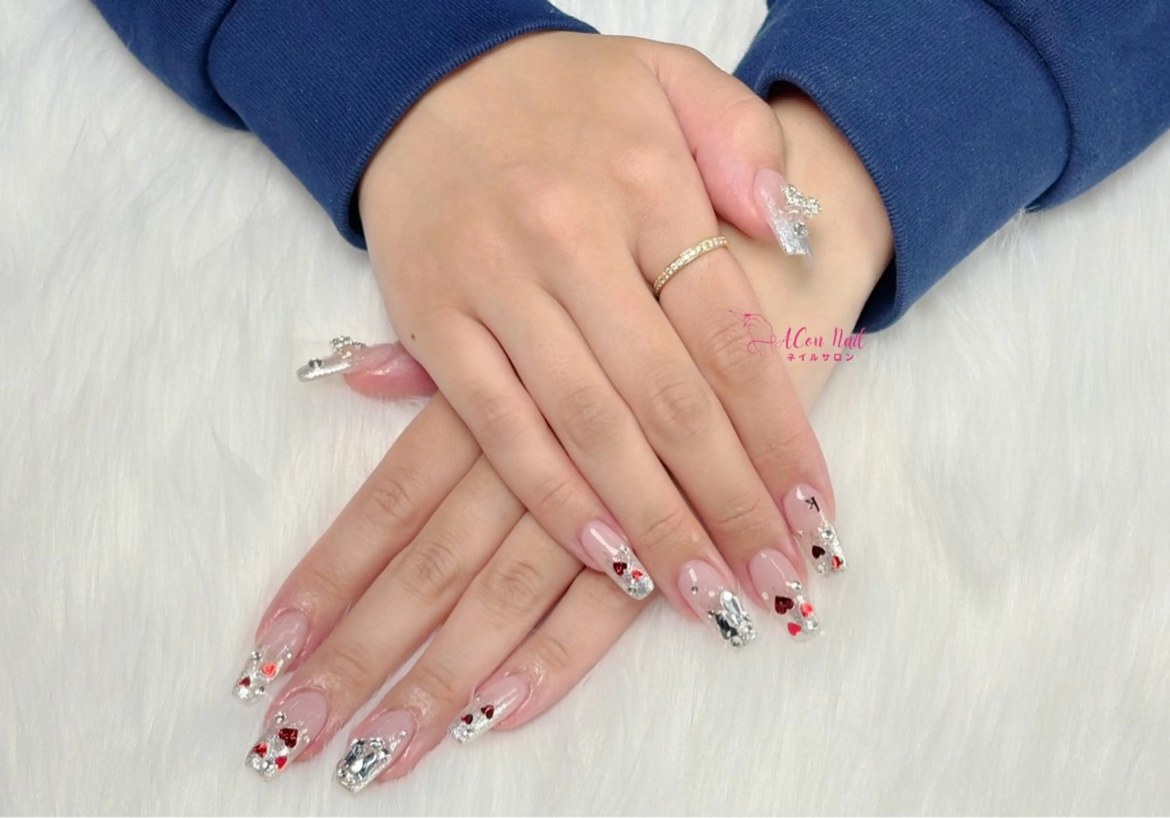 ネイル 桜ネイル 長さ出し フラワーネイル フレンチネイル ジェルネイル ハンドネイル ACon NailSalonのネイルデザイン