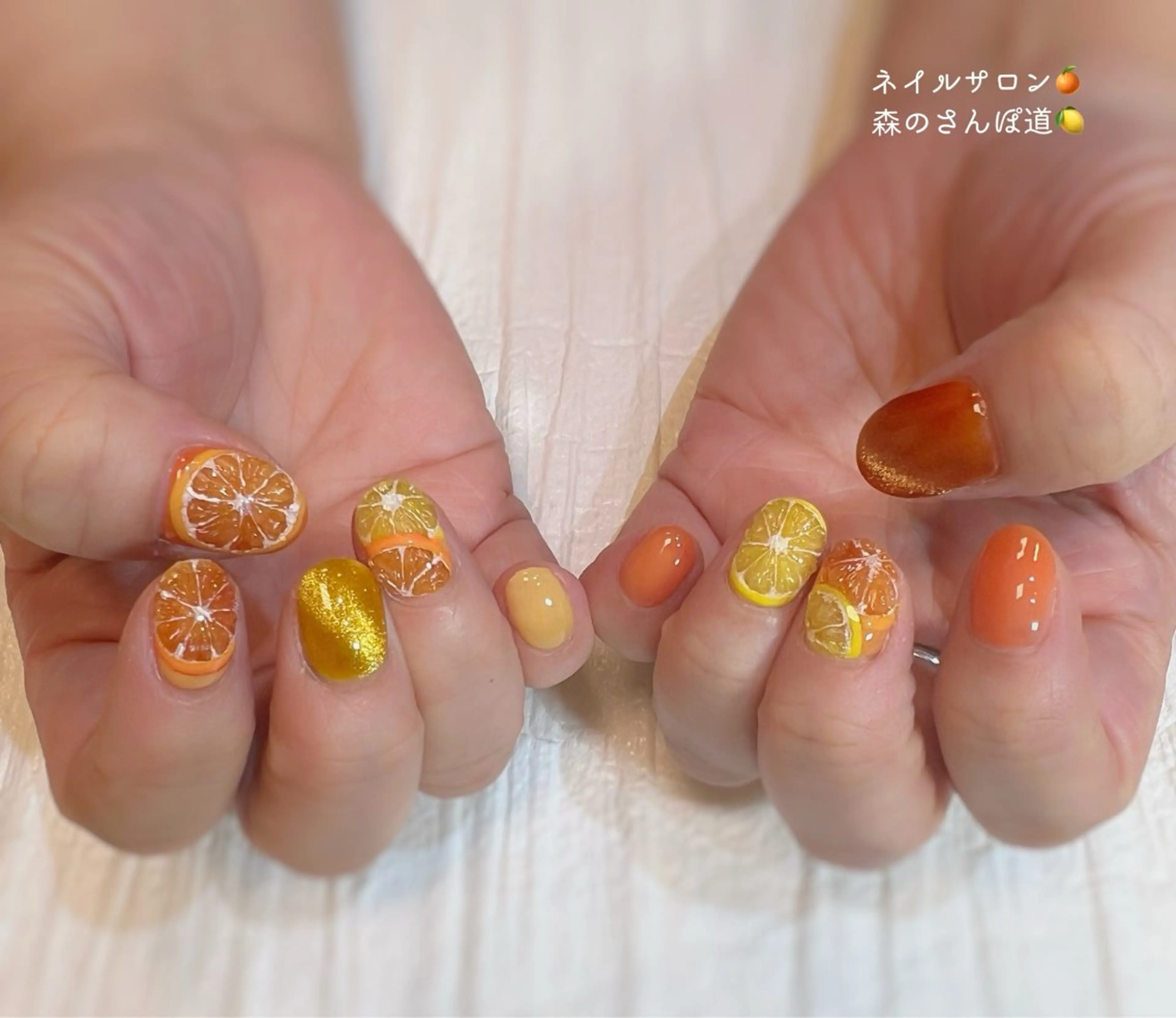 ネイル ハンドネイル ショートネイル 森のさんぽ道のネイルデザイン