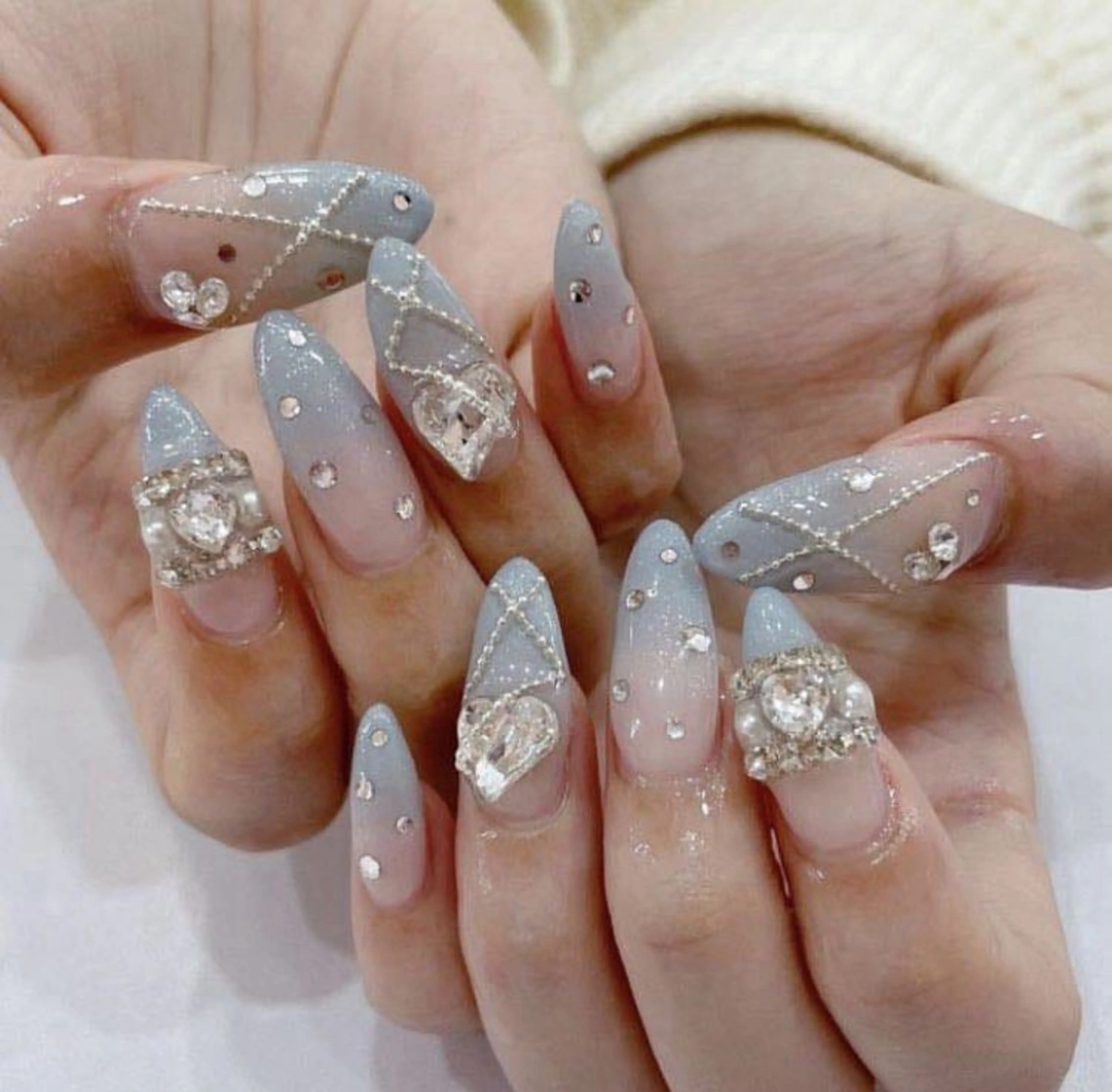 ネイル 長さ出し グラデーション キラキラネイル マグネットネイル ミラーネイル Lee Nails チップ長さだし専門店のネイルデザイン