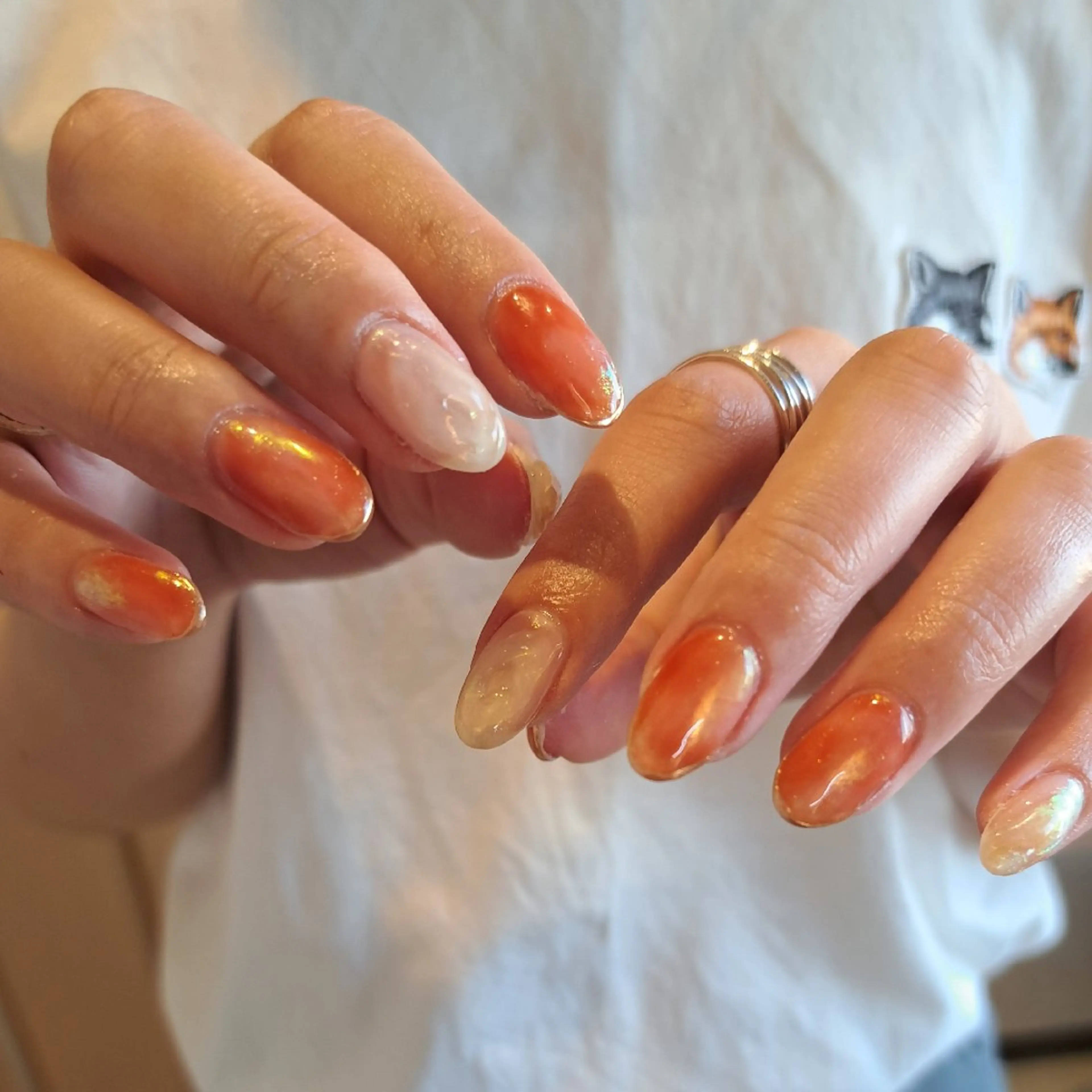 ネイル アートネイル ジェルネイル 持ち込み ニュアンスネイル オレンジ Nail mood デザイン持ち込みokのネイルデザイン