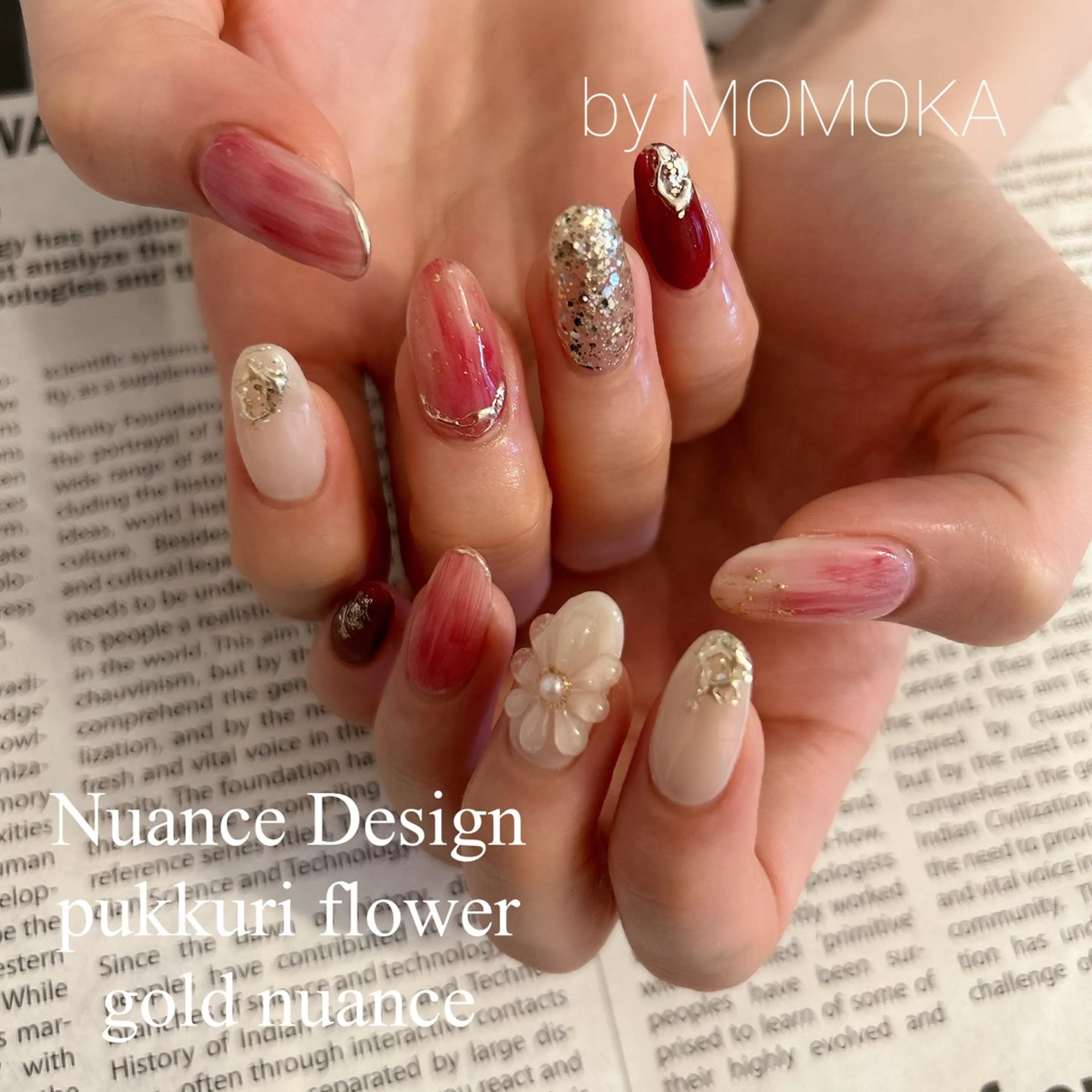 ネイル フラワーネイル ぷっくりネイル ハンドネイル Momo nailsalonのネイルデザイン