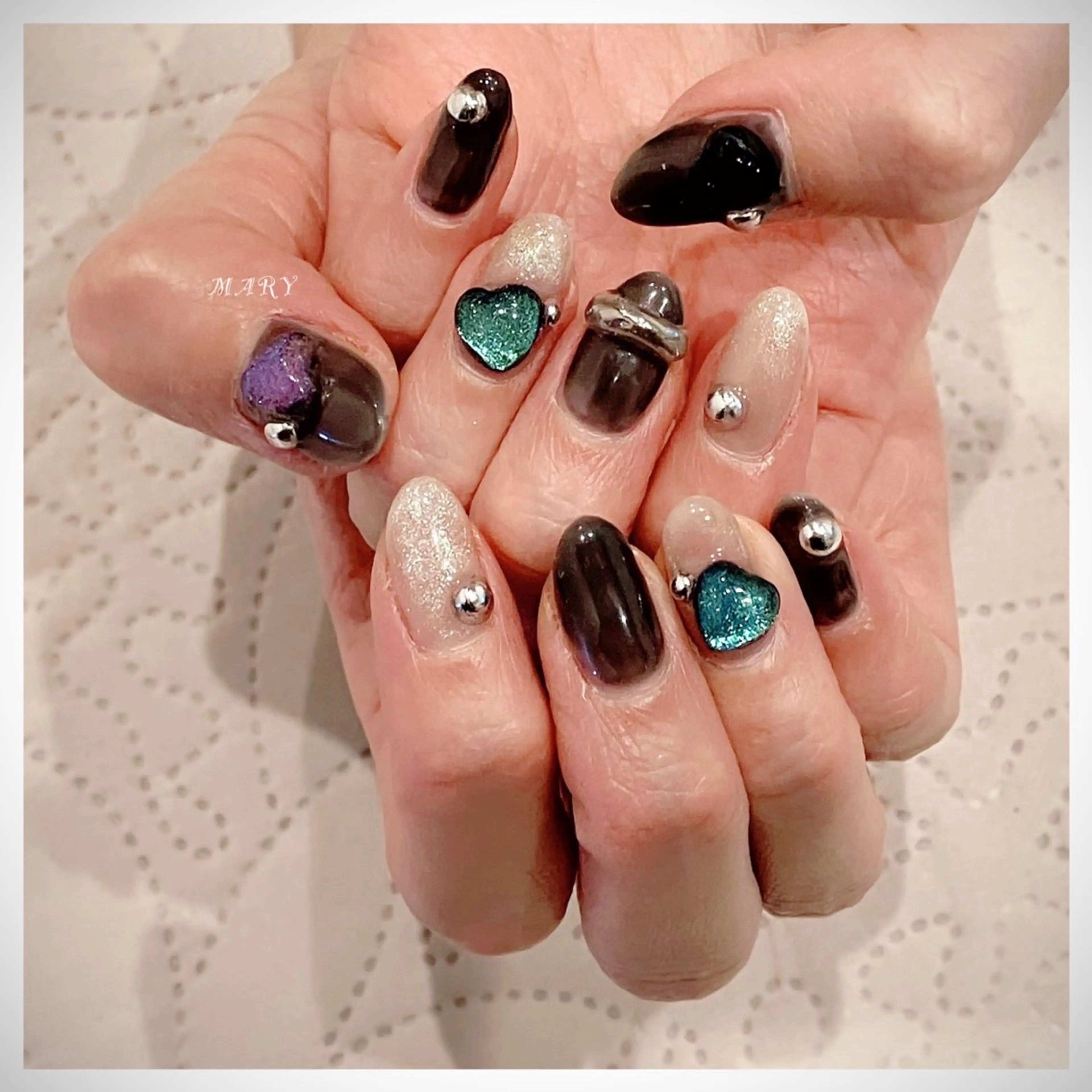 ネイル ハート マグネットネイル ニュアンスネイル ワンカラーネイル ハンドネイル Mary nail .narumiのネイルデザイン