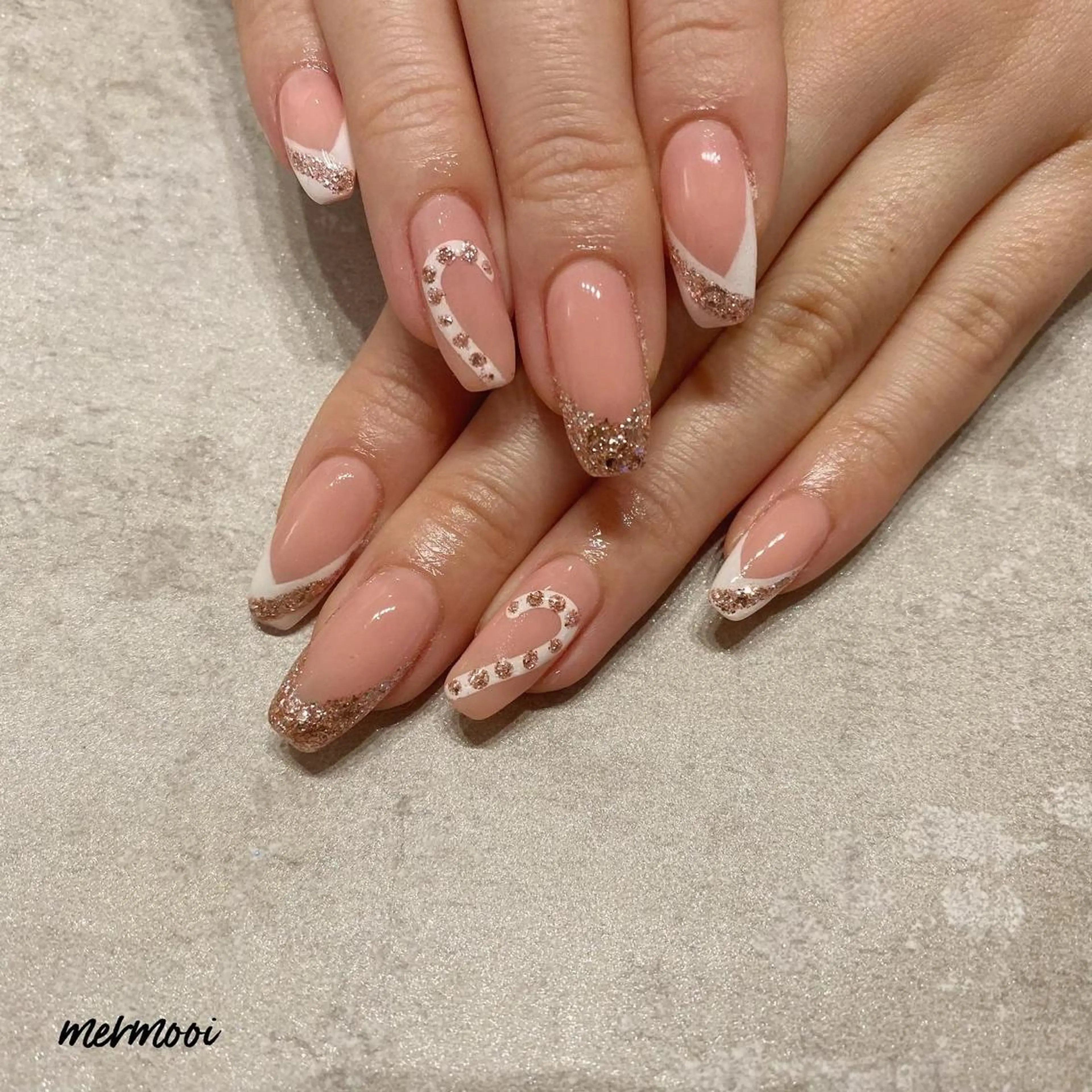 ネイル フレンチネイル ガラスフレンチ キラキラネイル ロングネイル マットネイル mermooi所属・melumooi nailのネイルデザイン