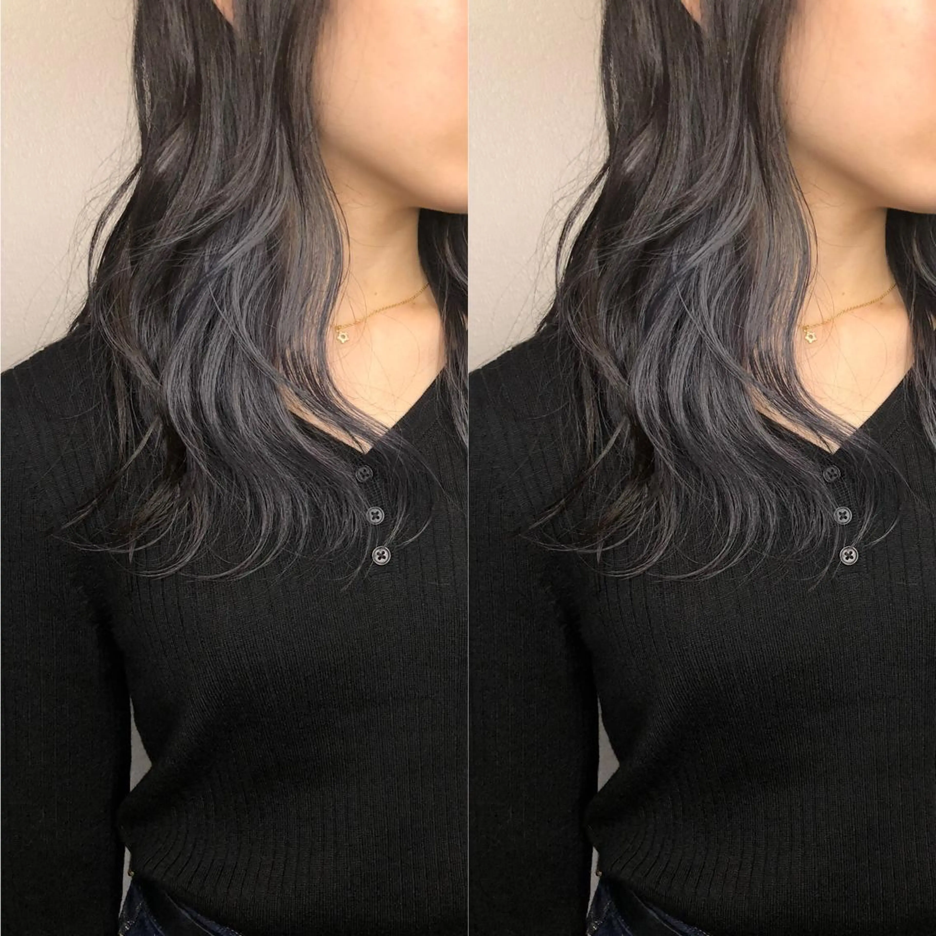 ロング カラー ブリーチ ネイビーカラー あさだ しゅうたろうのヘアスタイル