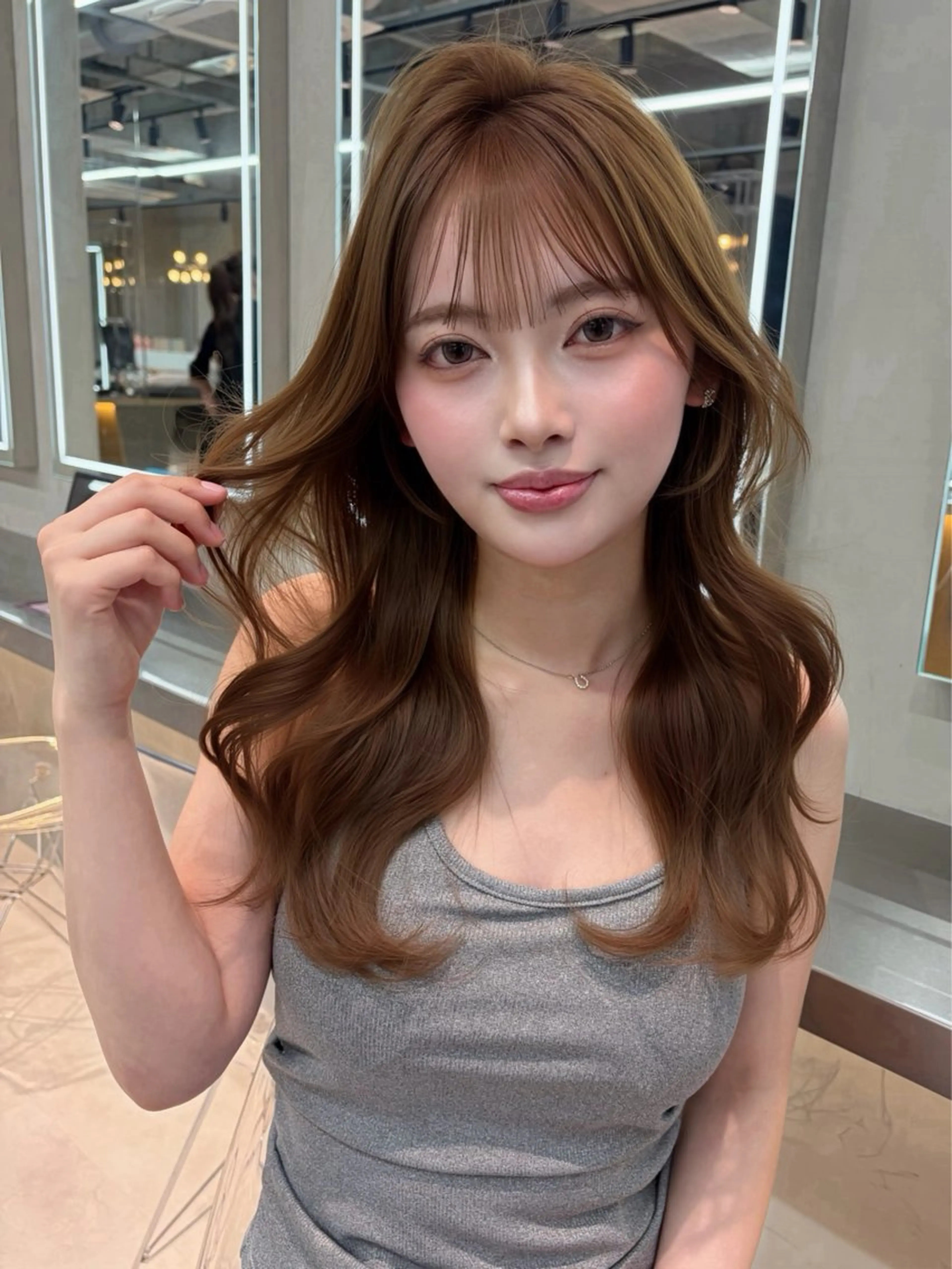 ミディアム カラー ヘアアレンジ ベージュカラー ブリーチ 透明感カラー ブリーチなしカラー 髪質改善 カット ヘアカラー トリートメント 【博多髪質改善】 吉村 清志のヘアスタイル