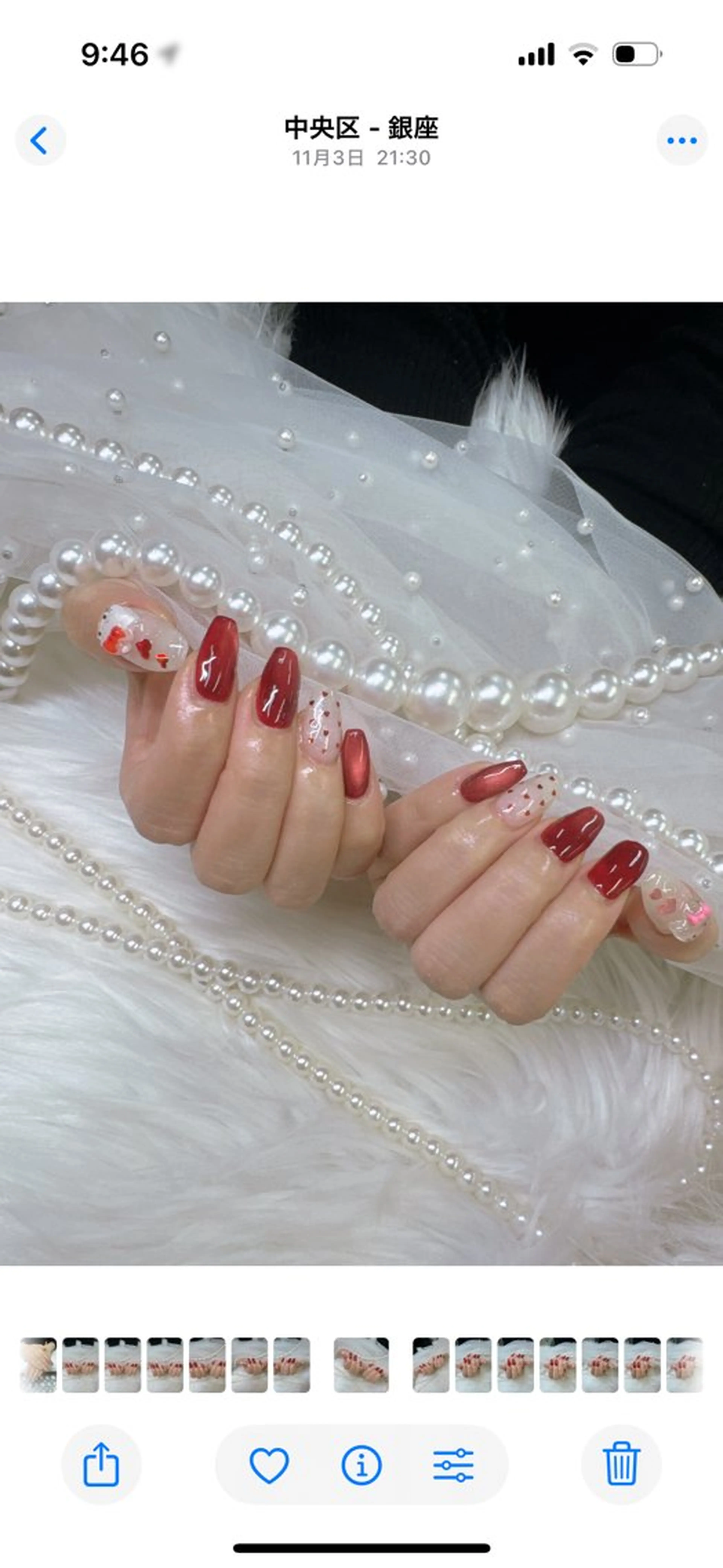 ネイル アートネイル ボルドー チークネイル ドット フレンチネイル ハンドネイル Queeens nailのネイルデザイン