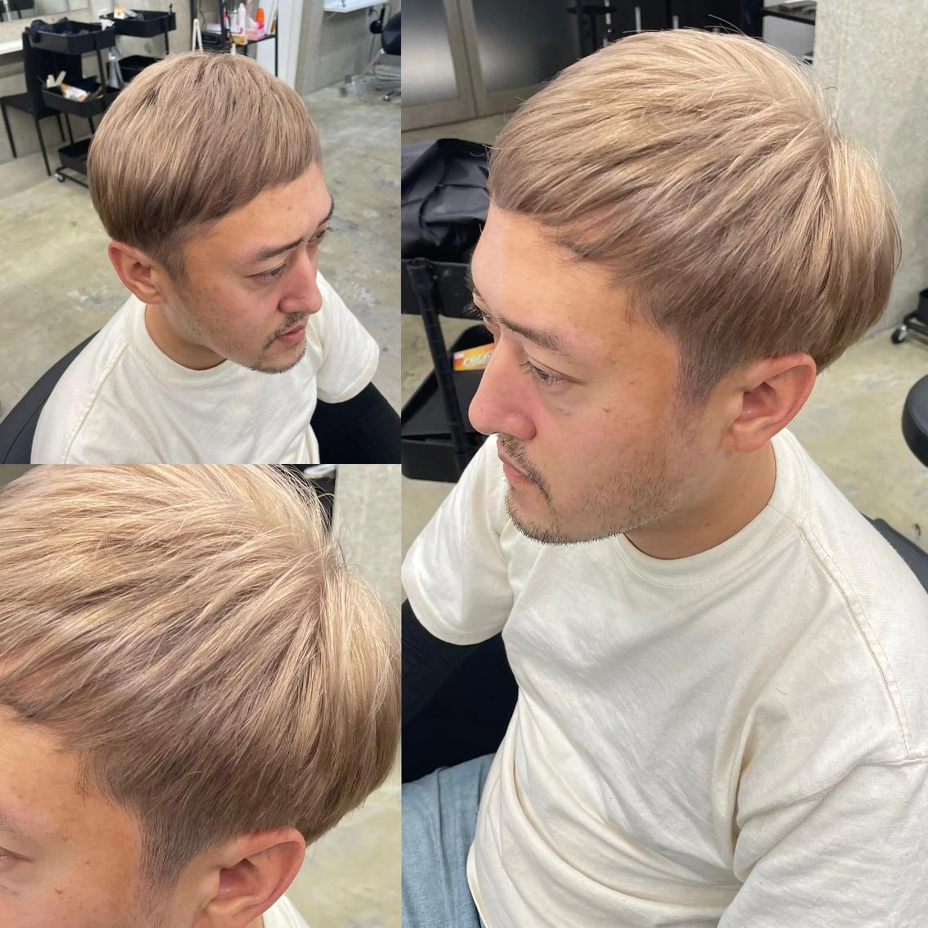 ショート カラー ボブレイヤー バレイヤージュ ミストバング ベージュカラー ブリーチ カット ヘアカラー トリートメント ヘアセット 韓国風レイヤー ハイトーンRYOTAのヘアスタイル