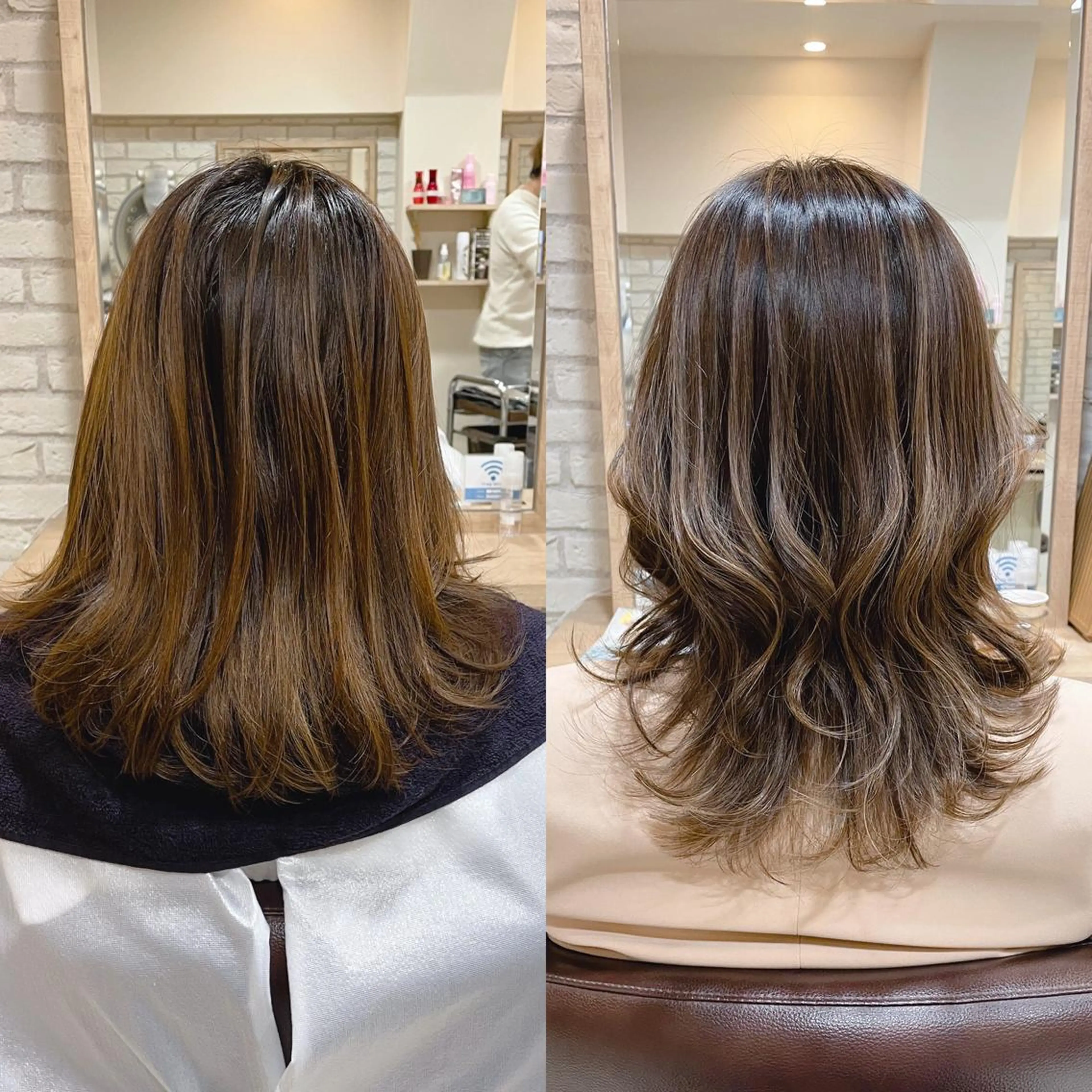 セミロング カラー グレージュ ハイライトカラー ハイライト カット ヘアカラー トリートメント 清水 有実子のヘアスタイル