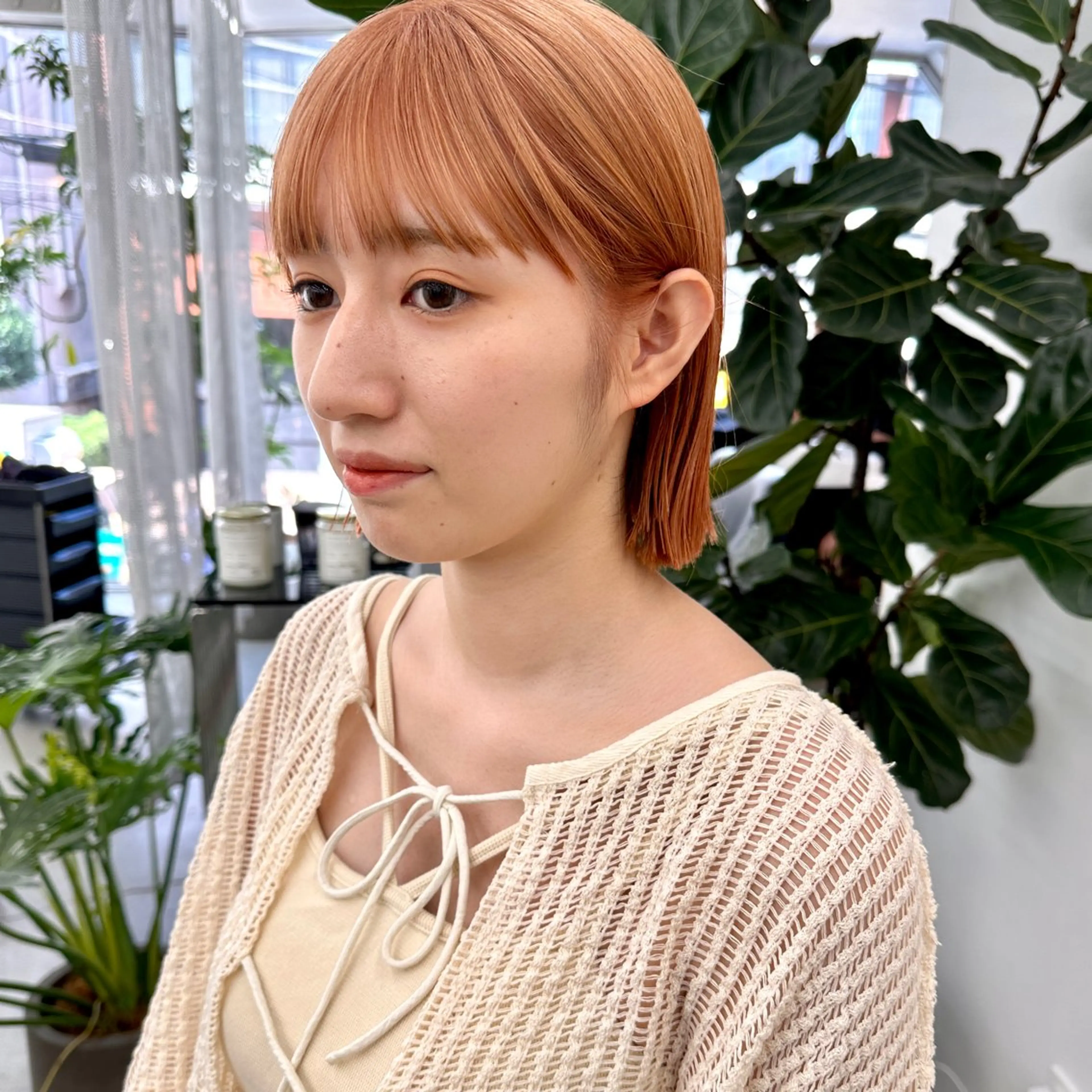 ショート カラー ブリーチ ケアブリーチ オレンジ ボブ/レイヤー/ケア パーマ/リュウタのヘアスタイル