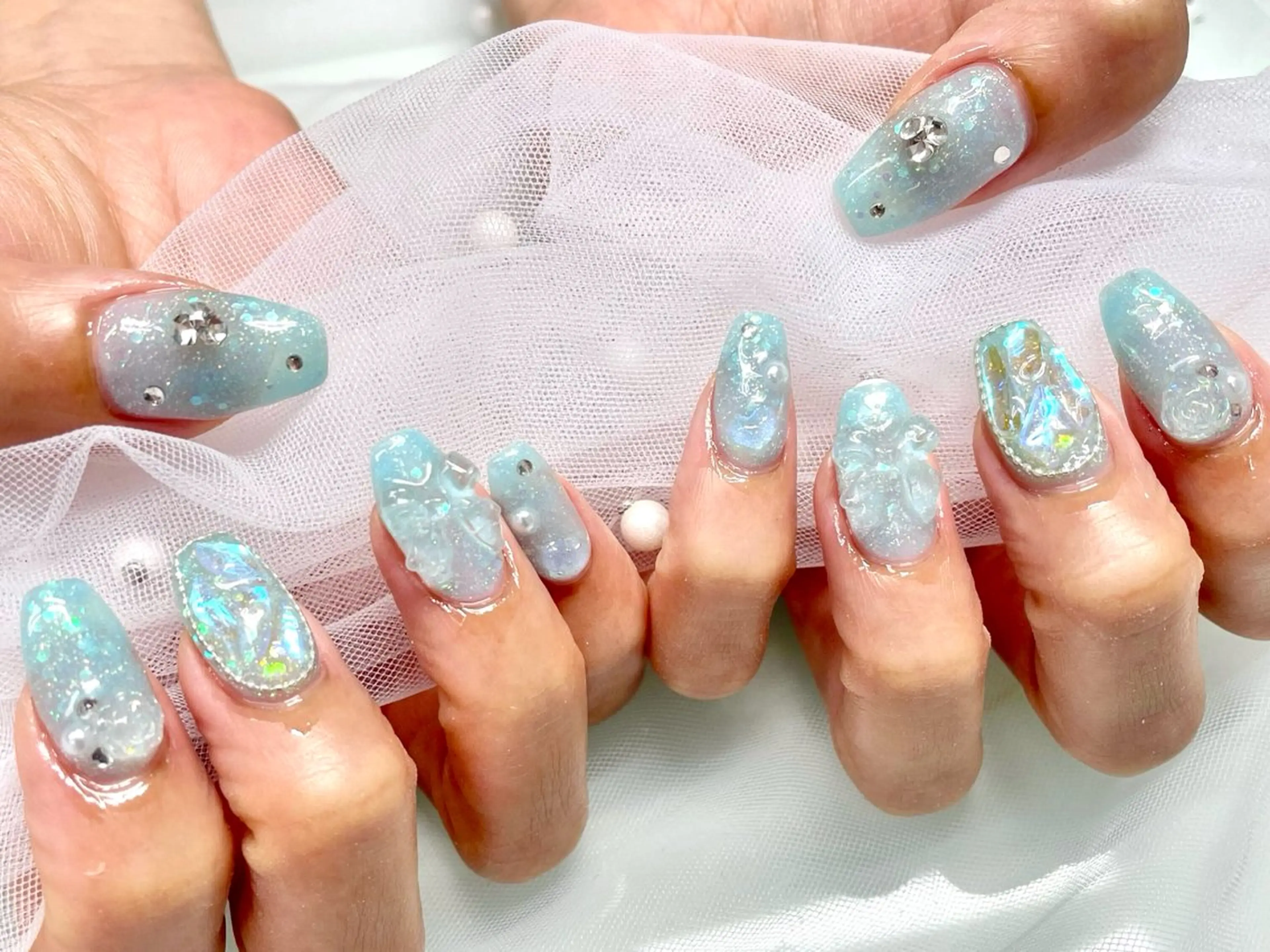 ネイル アートネイル ジェルネイル マグネットネイル パラジェル 夏ネイル ハンドネイル Nail Neige🐈🌙のネイルデザイン