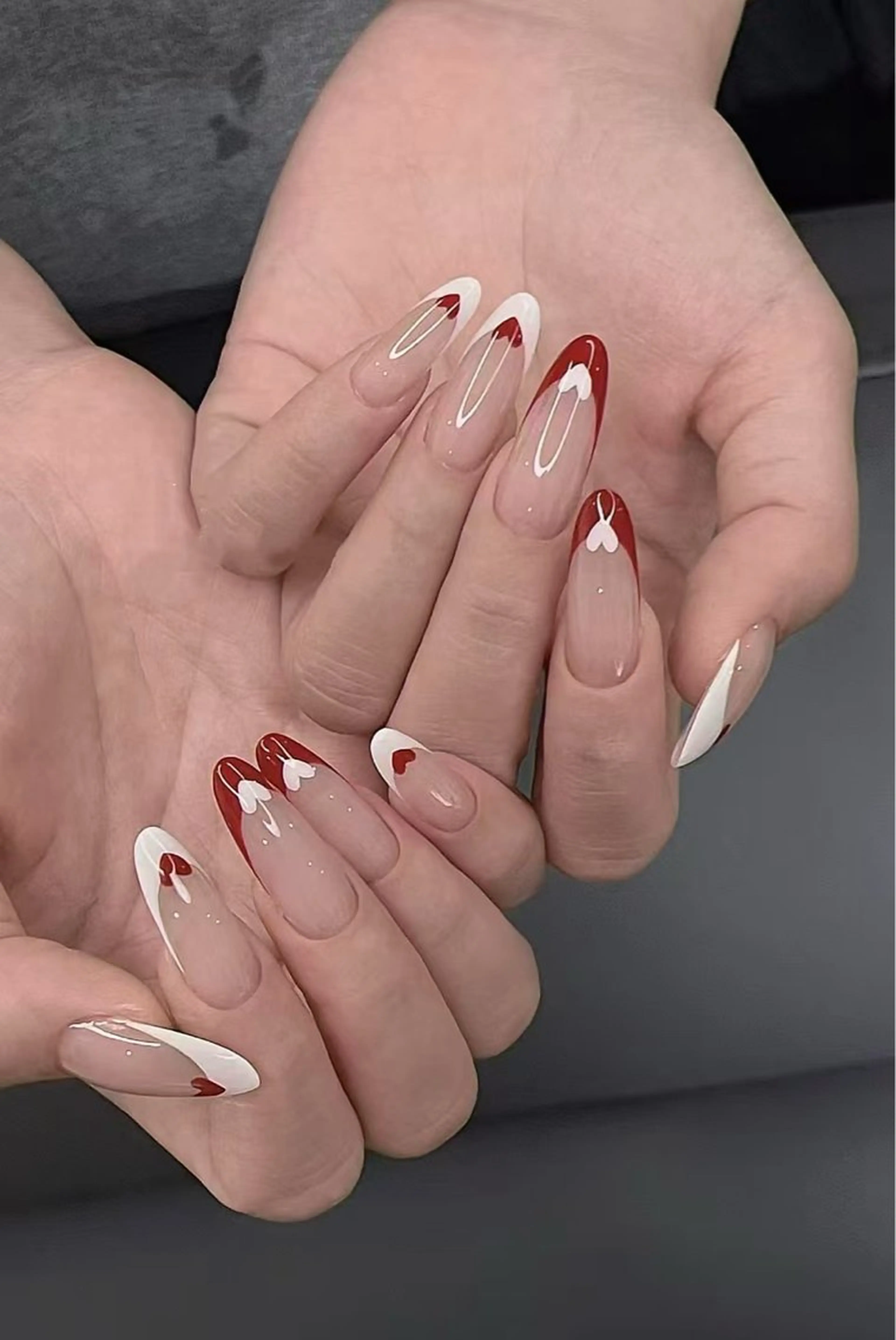 ネイル フラワーネイル フレンチネイル ジェルネイル ガラスフレンチ ハート ハンドネイル BabyYouMi nailのネイルデザイン