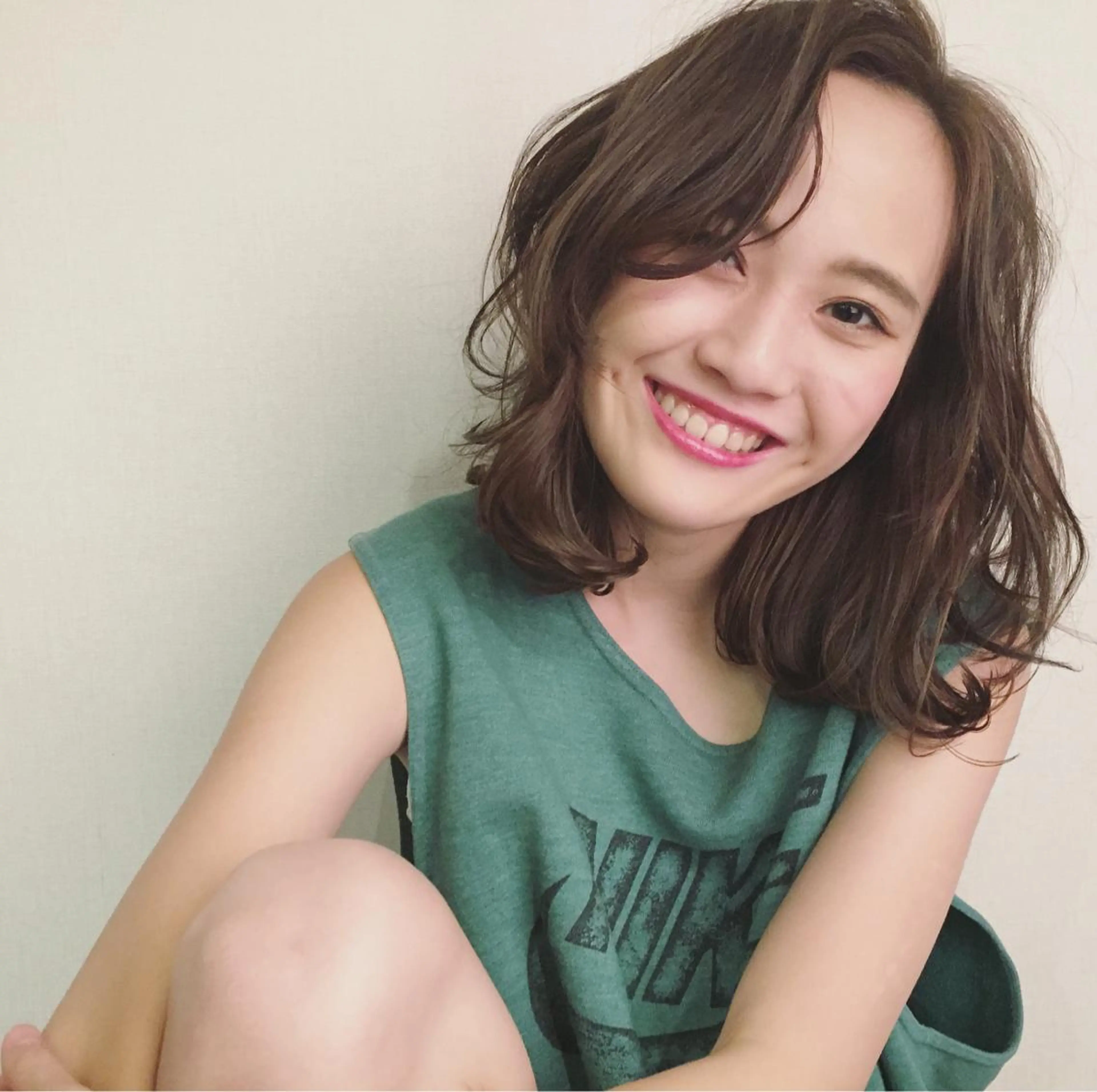 ミディアム カラー ブリーチ 透明感カラー グレージュ ブリーチなしカラー オリーブグレージュ 池田 真由美のヘアスタイル