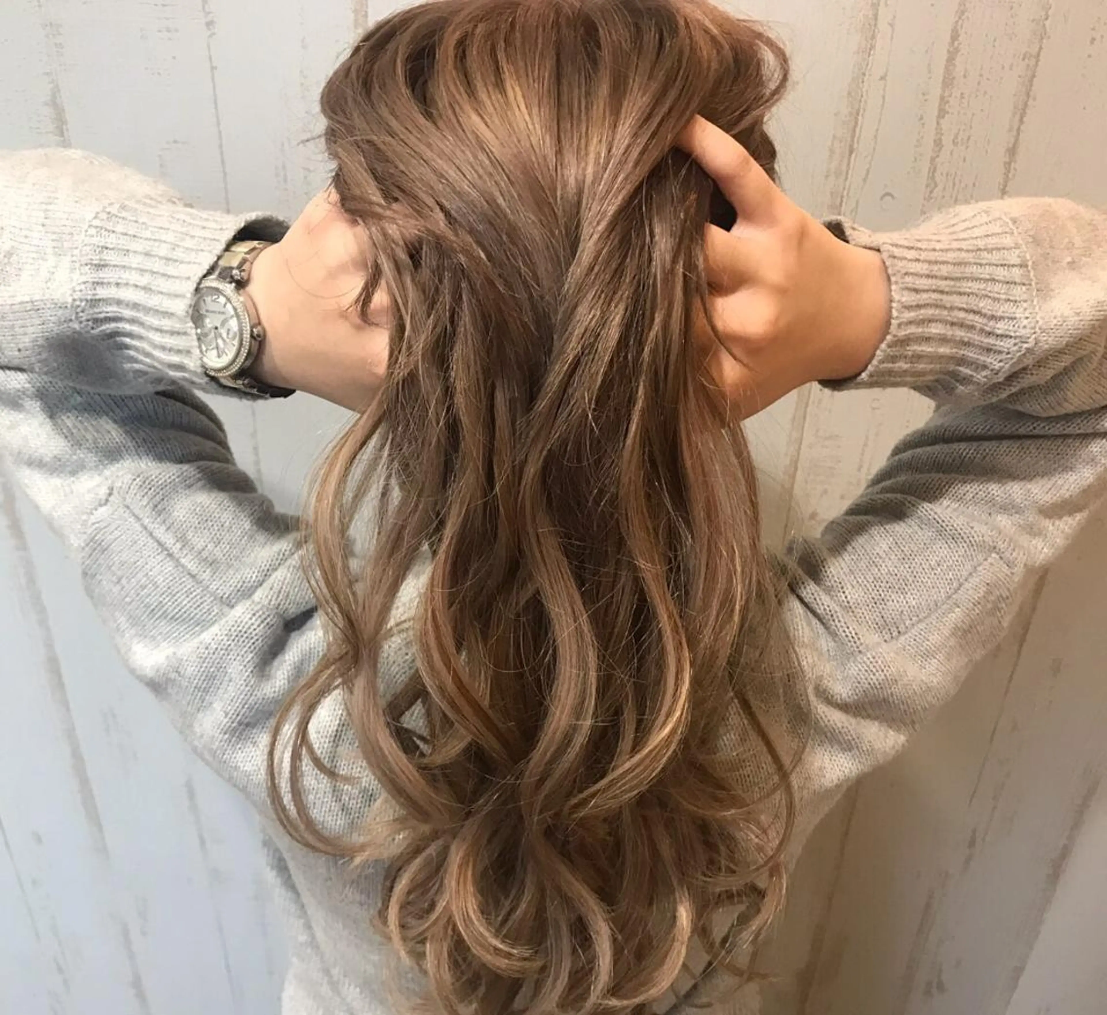 ロング カラー ヘアアレンジ チビ編み込みエクステ シールEXどぅ〜すのヘアスタイル