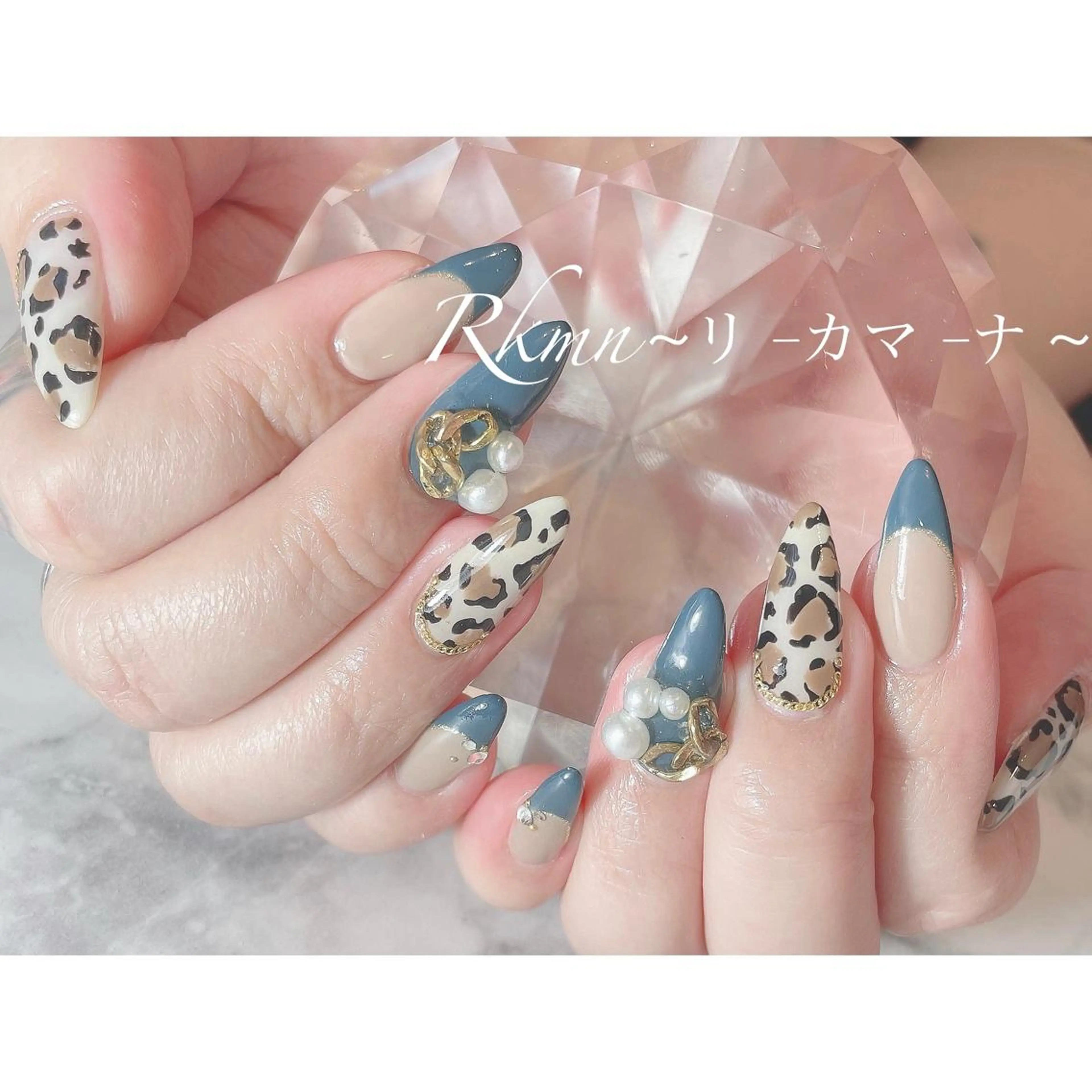 ネイル アニマル柄 アートネイル フレンチネイル グリーン 春ネイル ハンドネイル フットネイル ハンドケア Rkmn ~リ-カマ-ナ~のネイルデザイン