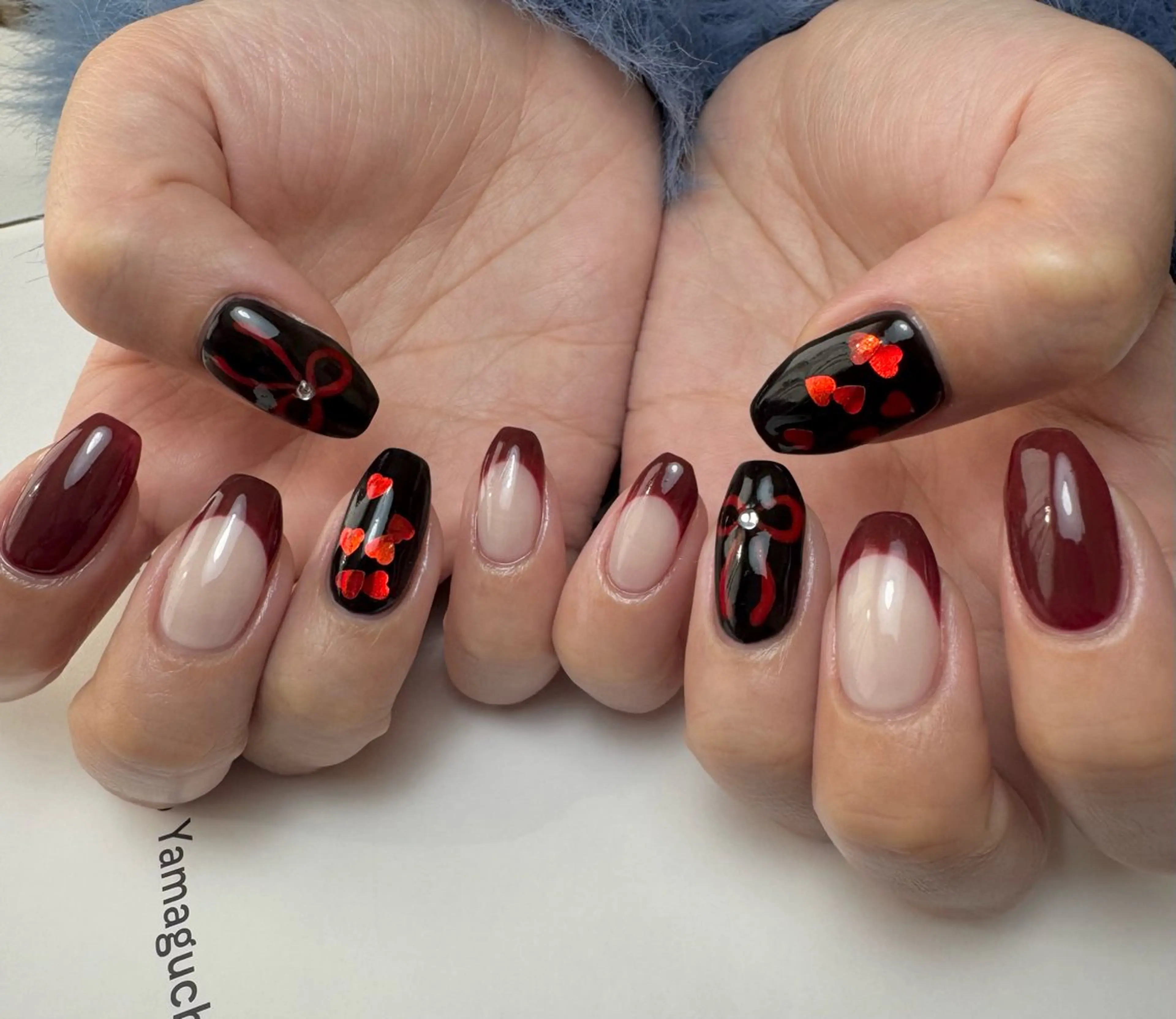 ネイル フレンチネイル ハート リボン 白日-hakubi nail-のネイルデザイン