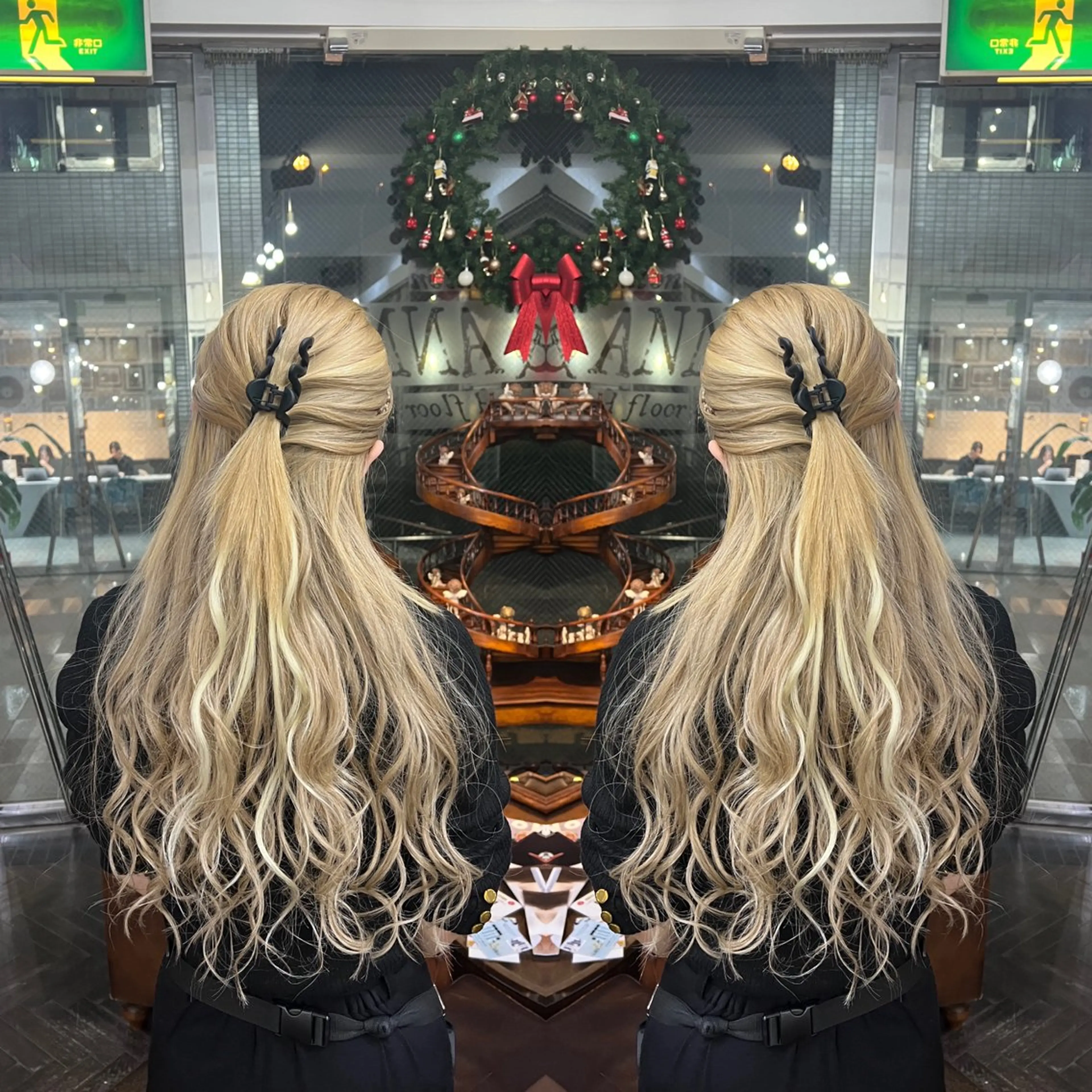 ミディアム ヘアアレンジ 編み込みエクステ エクステ 💎ハイトーン/艶 カラー モエカ💎のヘアスタイル